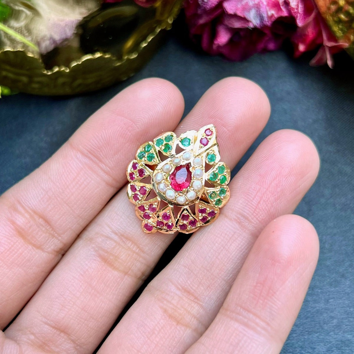 ruby emerald gold ring