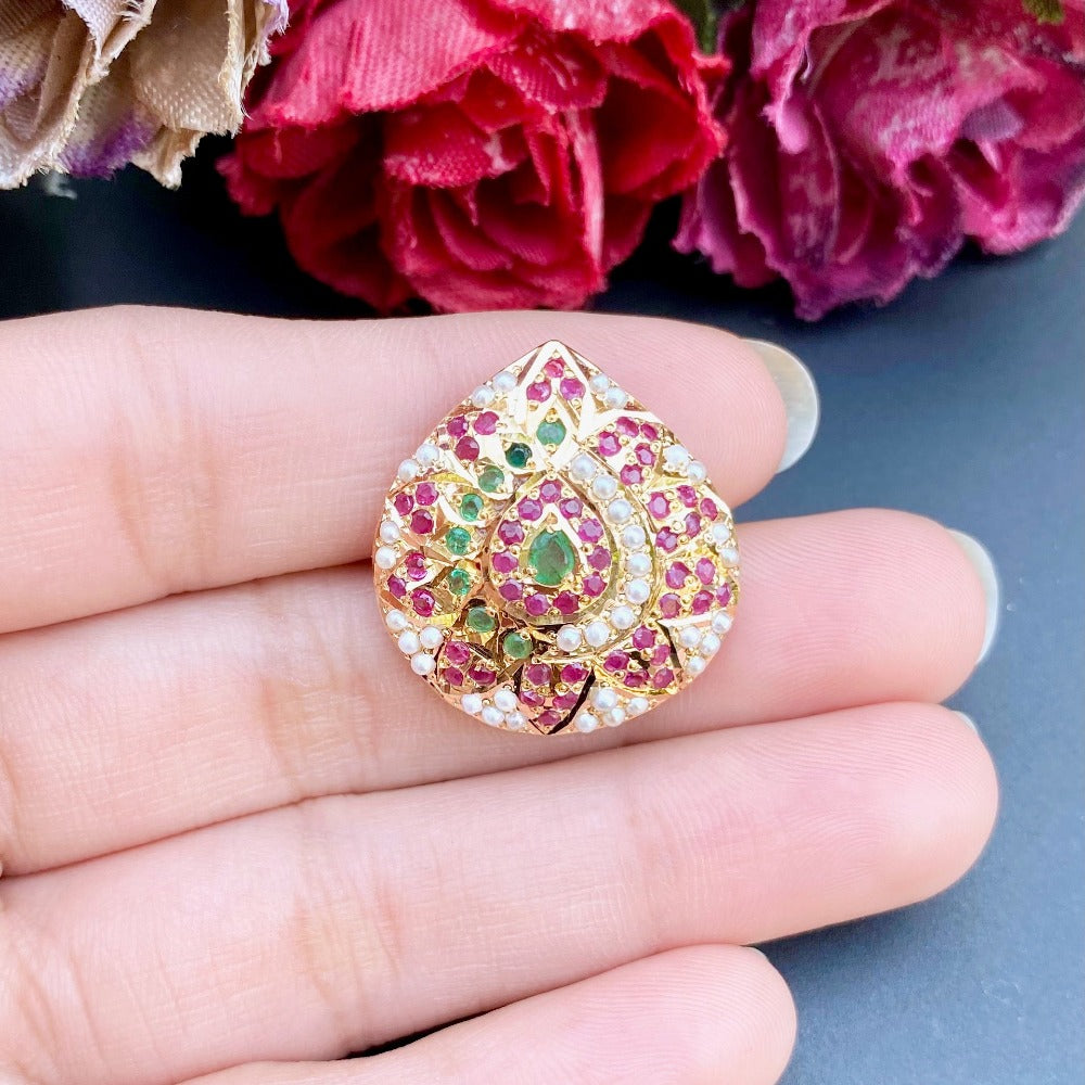 Multicolored Jadau Ring in 22k Gold GLR 036