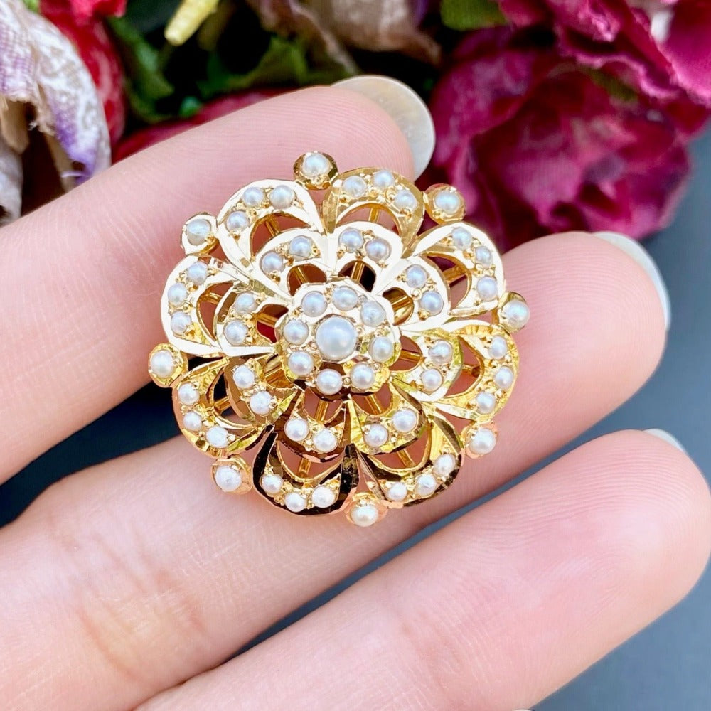 Floral Pearl Ring in 22k Gold GLR 038