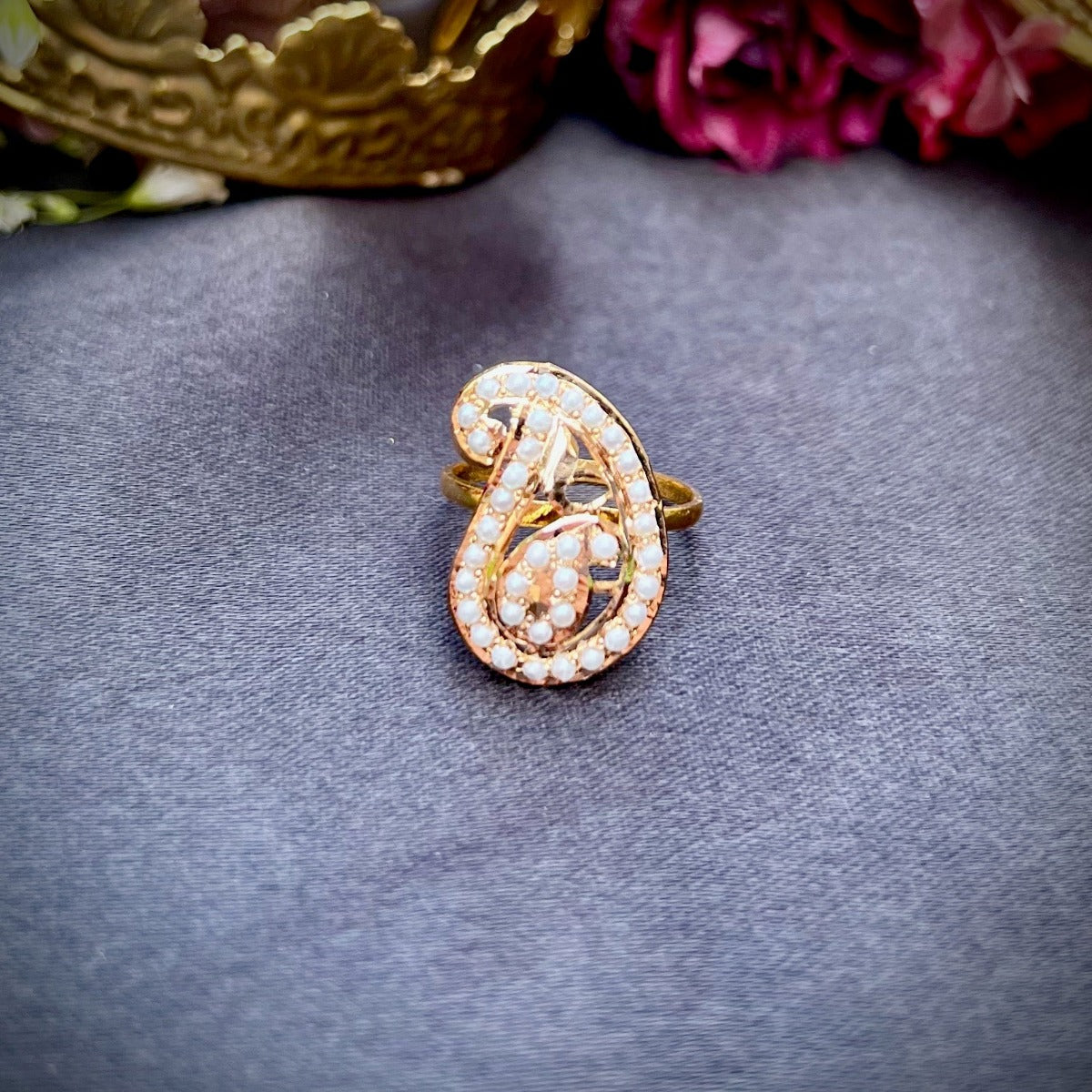 real pearl ring on gold