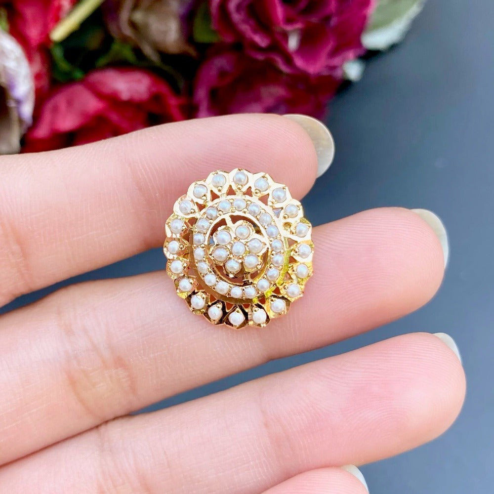 Oval Pearl Ring in 22k Gold GLR 041