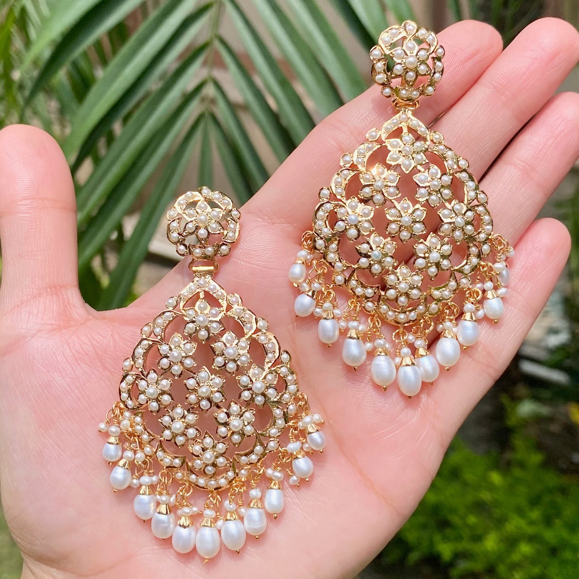 Floral Pearl Danglers | Statement Jadau Earrings | Gold Plated on Silver ER 639