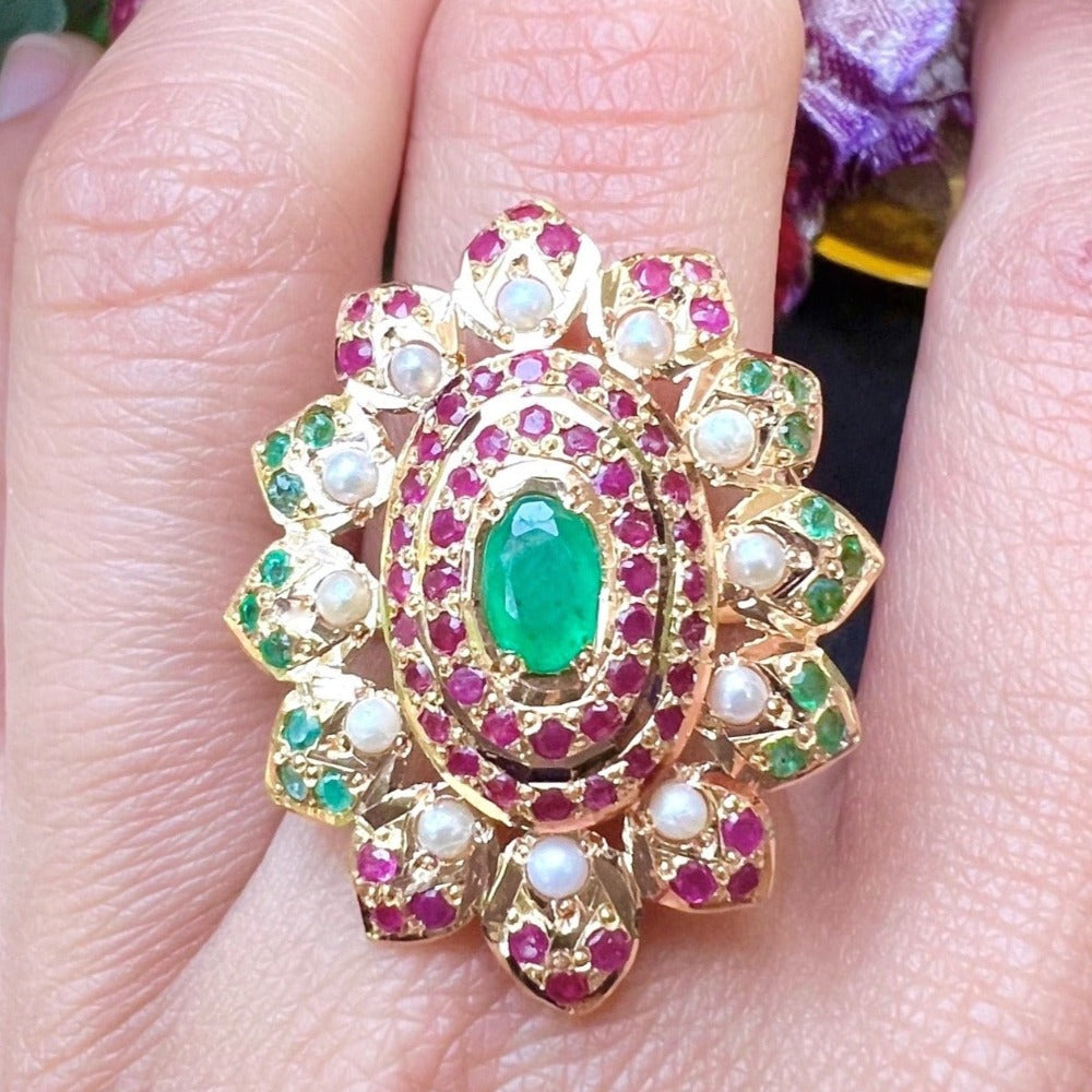 ruby emerald cocktail gold ring dubai