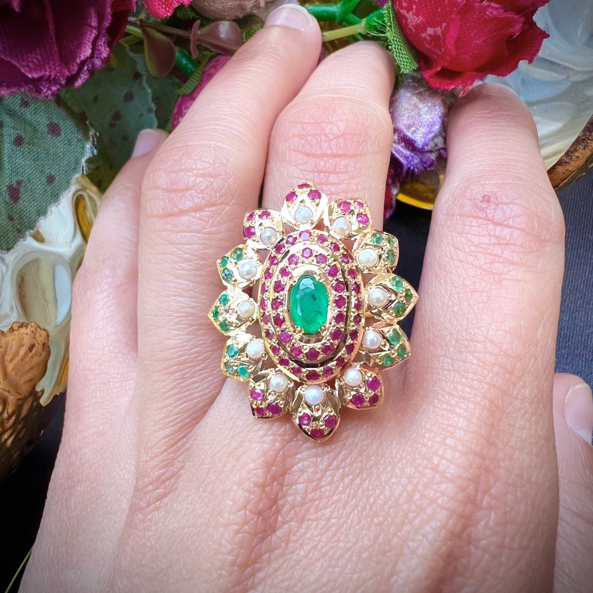 ruby emerald cocktail gold ring dubai