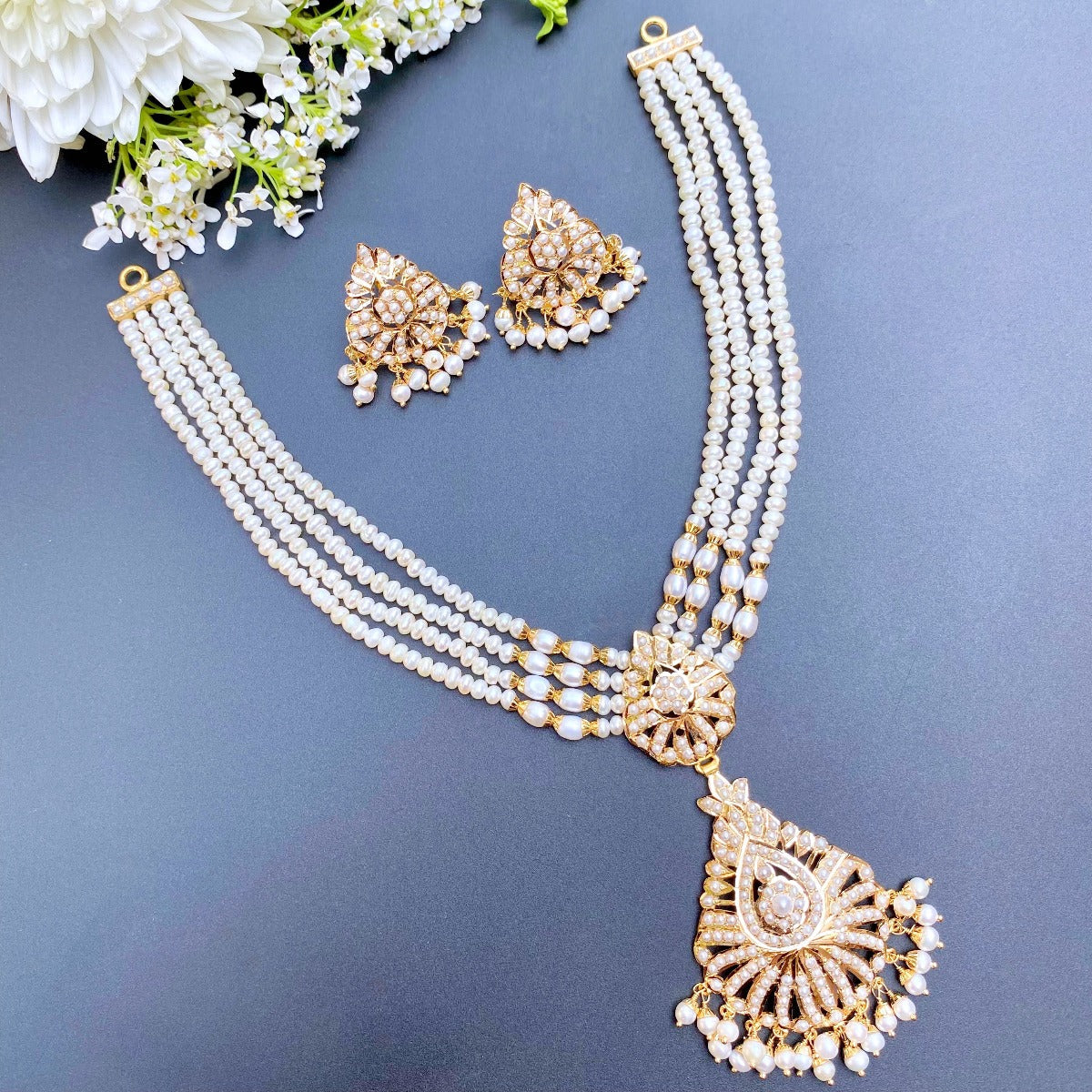 festive wear layered pearl necklace 22k gold rudradhan