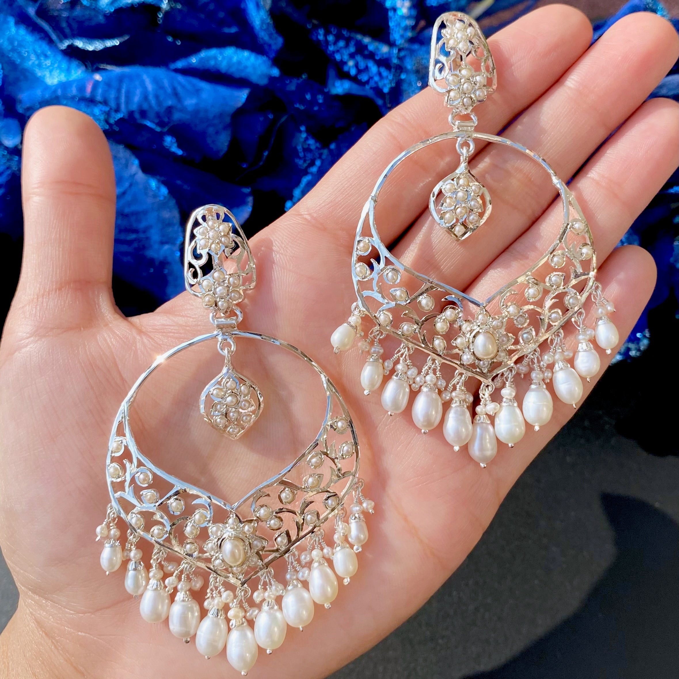 White Silver Chandbali Earrings | Modern Silver Earrings Design SER 036