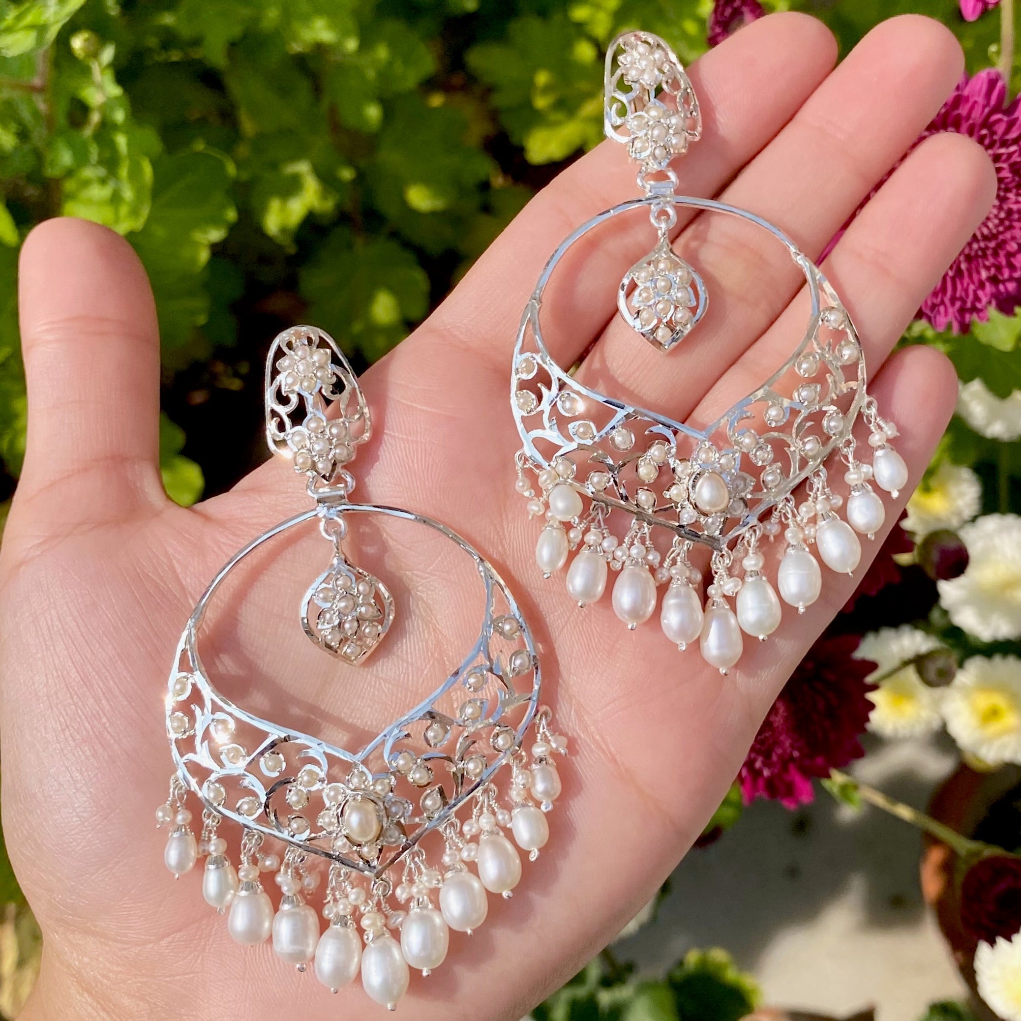 White Silver Chandbali Earrings | Modern Silver Earrings Design SER 036