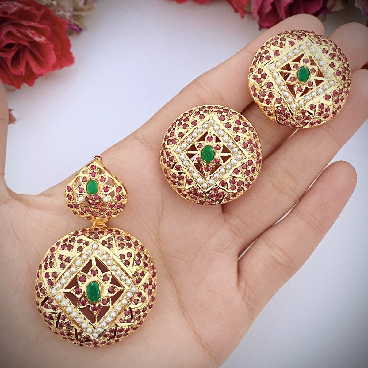 hyderabadi jadau pendant set