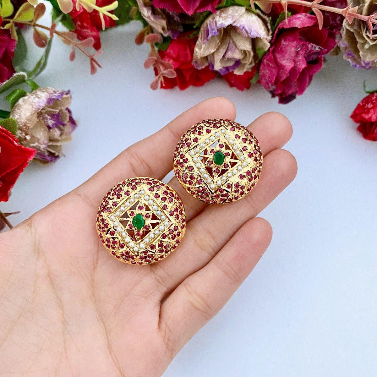 gold plated jadau studs