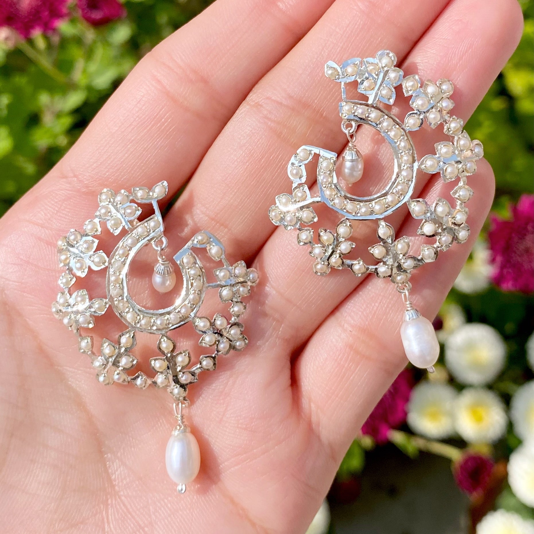 pearl and silver earrings for women