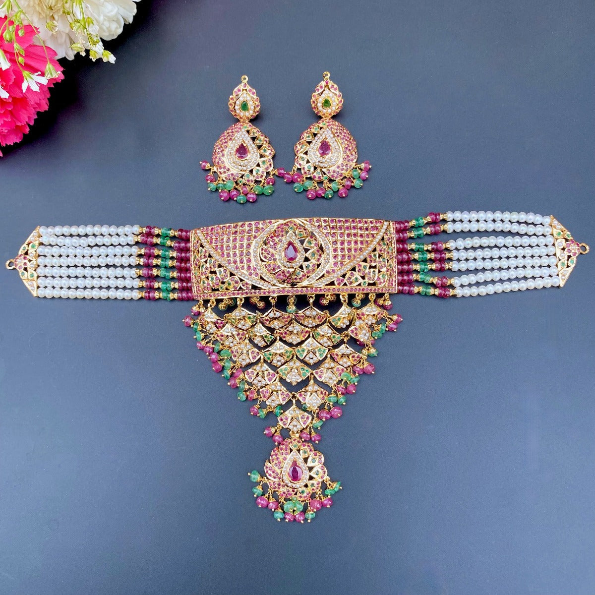 bridal rajasthani jaal necklace set gold