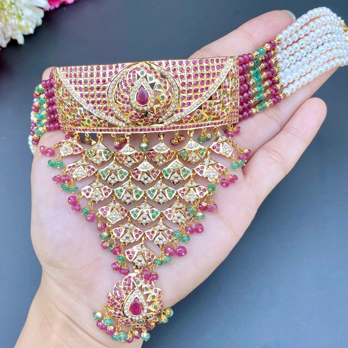 bridal rajasthani jaal necklace set gold