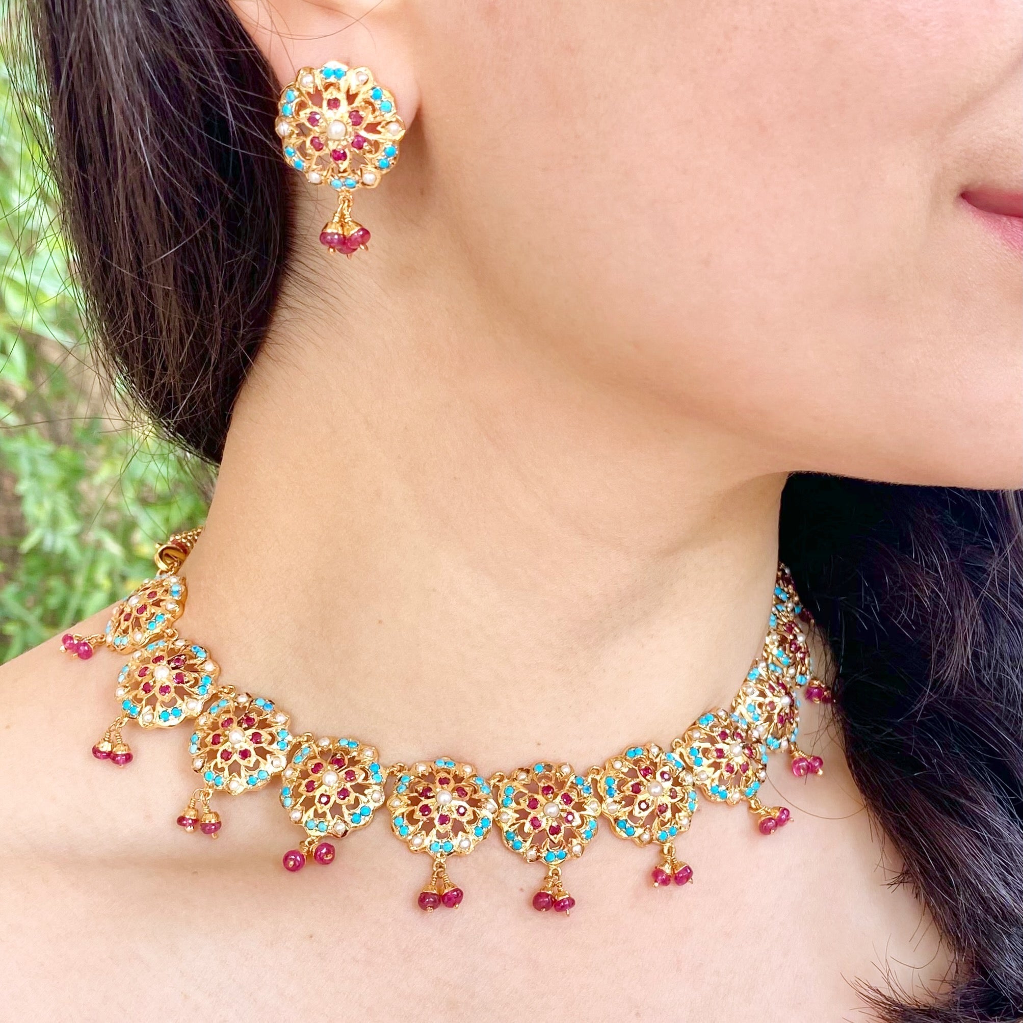 Dainty Indian Stone Necklace Set | Sober Party Wear Design NS 246