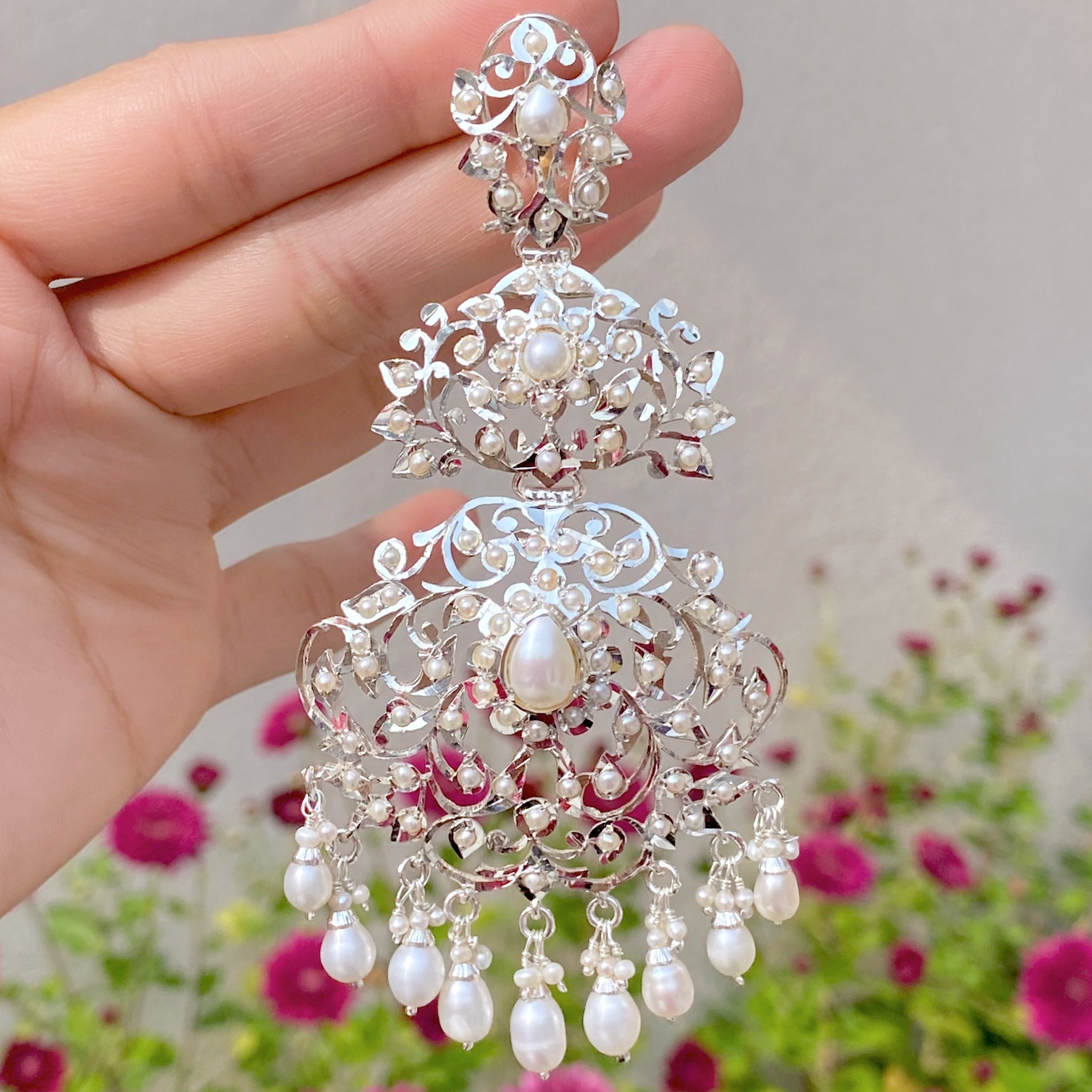 Pearl Danglers | Edwardian Design | Indo Western Silver Jewelry  SER 020