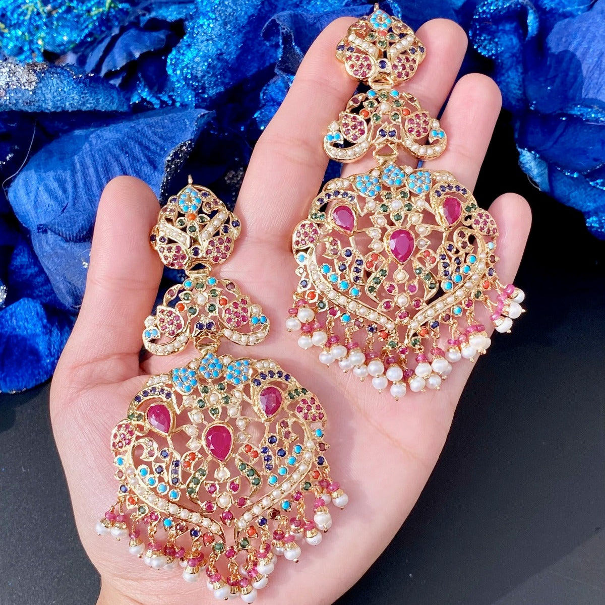 oversized navratna earrings