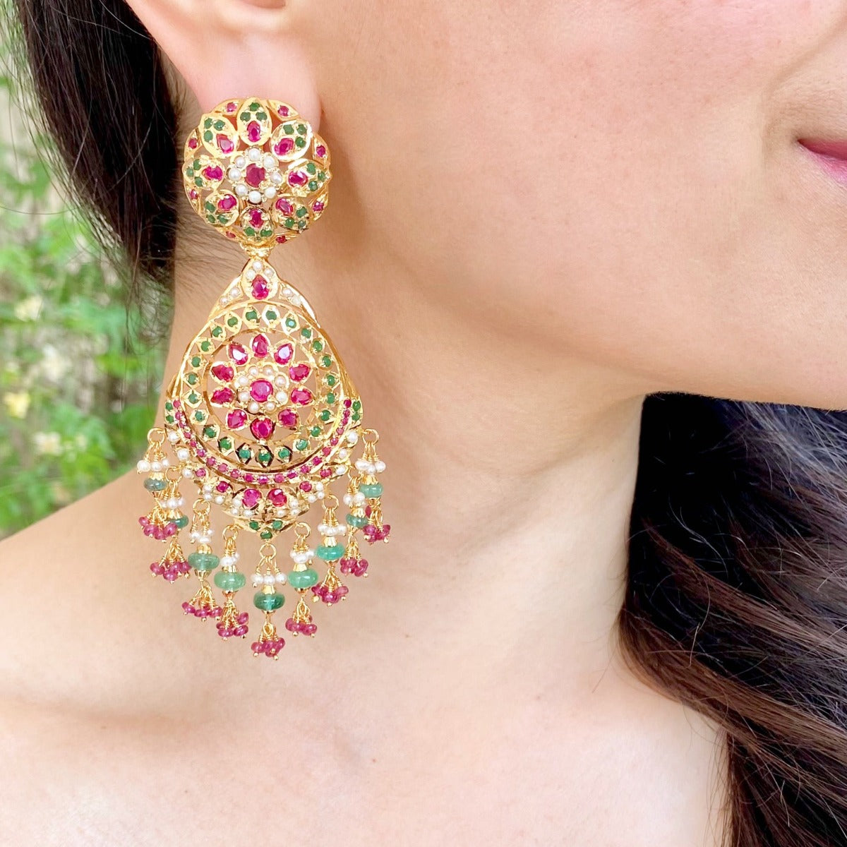 Statement Indian Earrings | Gold Plated Jadau Jewels on Silver | For Women ER 442