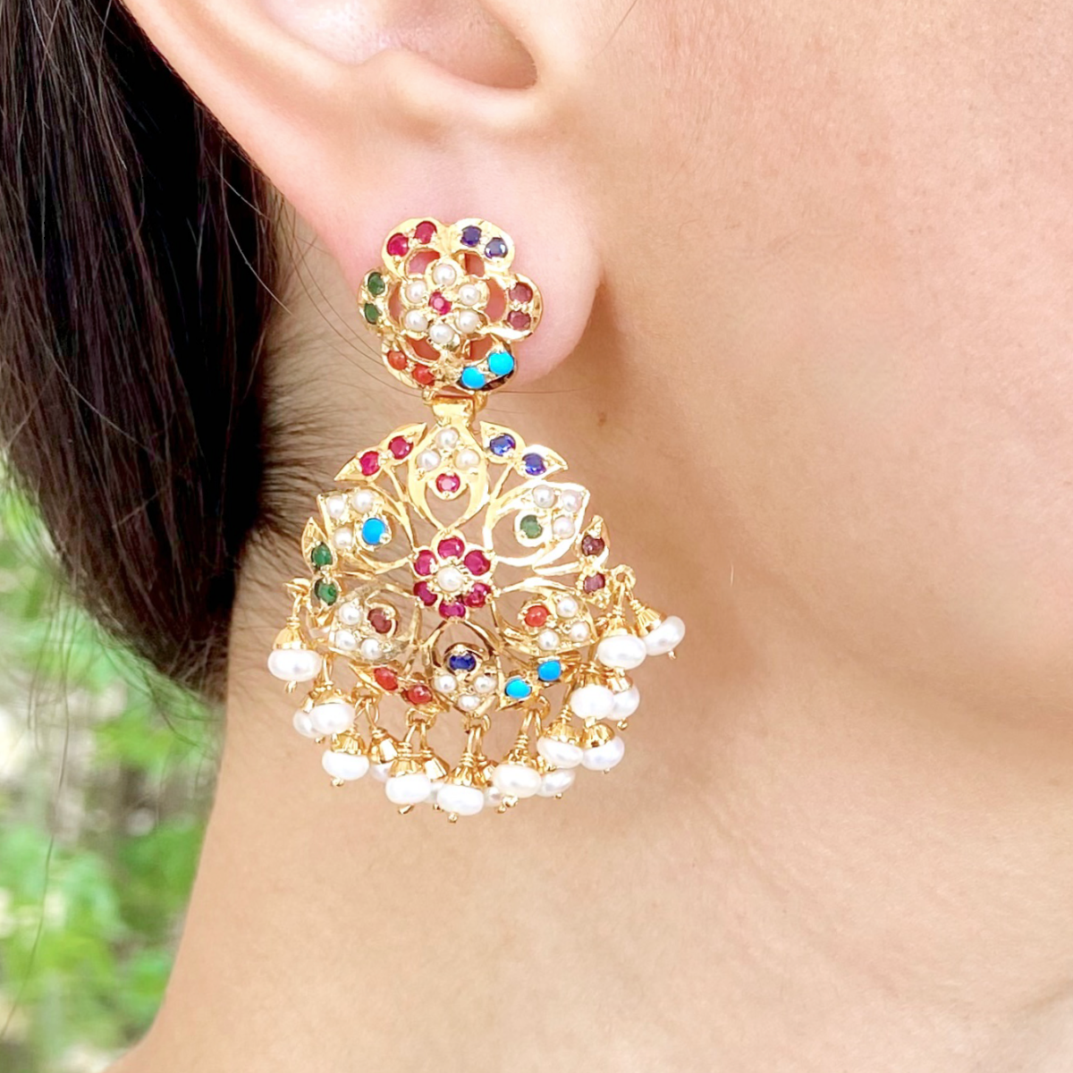 gold plated Navaratna earrings