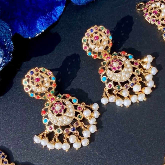 Dainty Navaratna Earrings | Partywear Jadau Earrings ER 262E