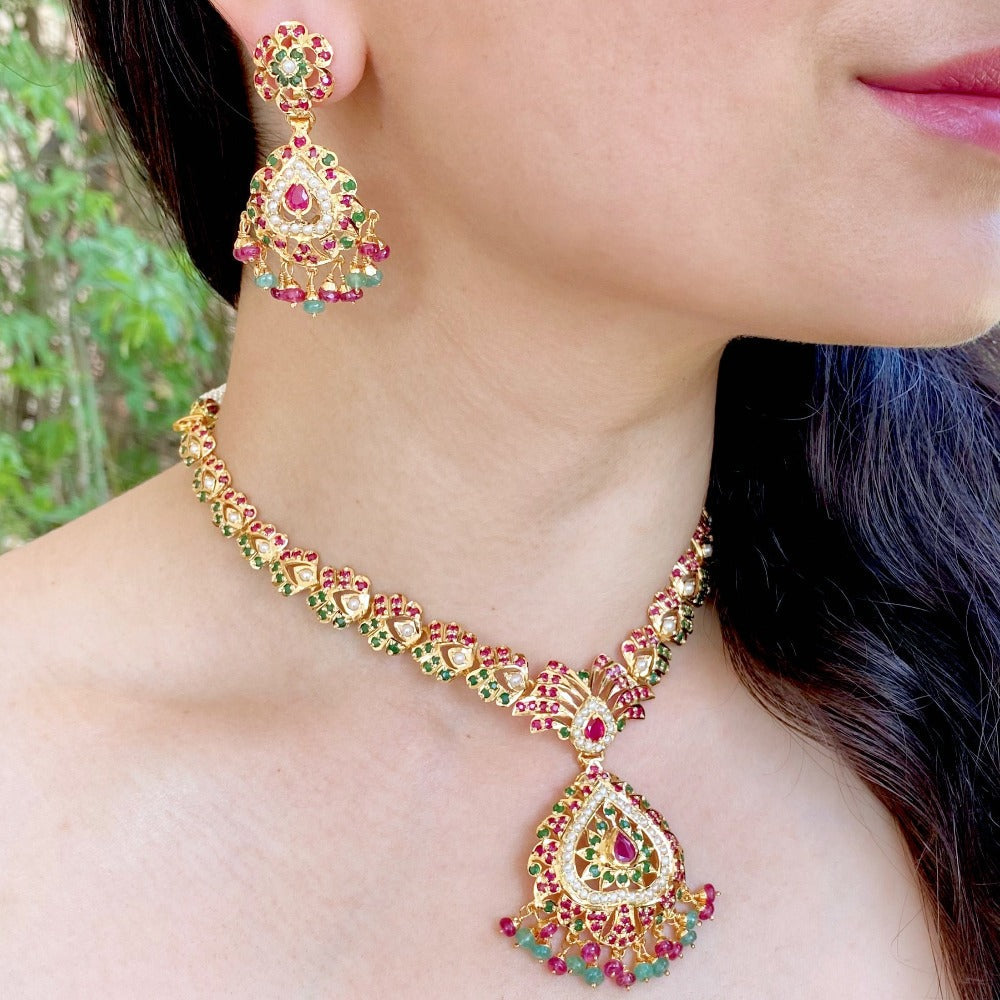 gold plated indian neckalce set with gold like finish