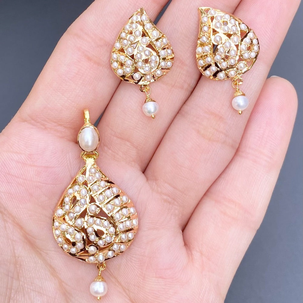 pearl pendant set 22k gold