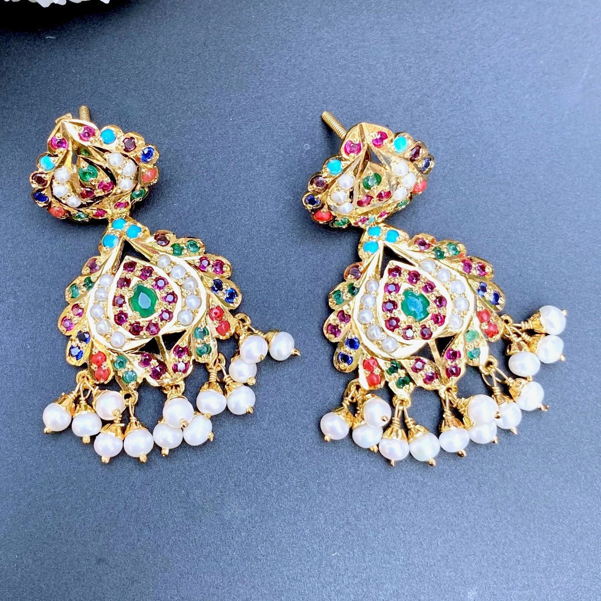 gold plated Navaratna earrings