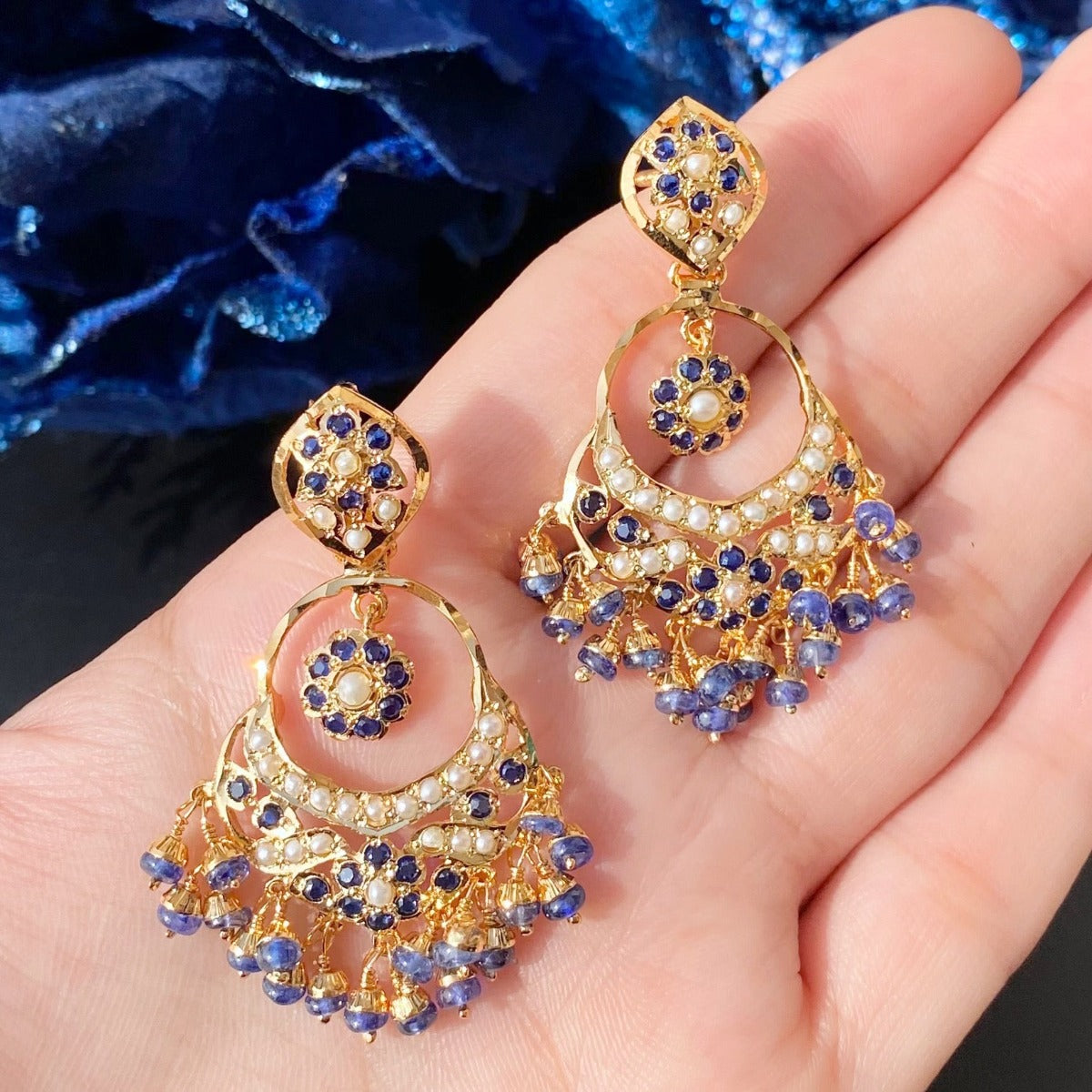 blue sapphire chandbali earrings