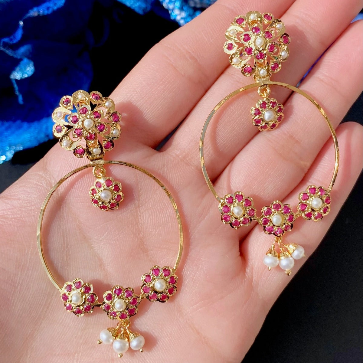 dainty chandbali earrings in pearl and ruby