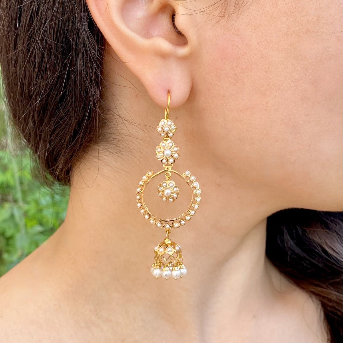 long chandbali with jhumka gold