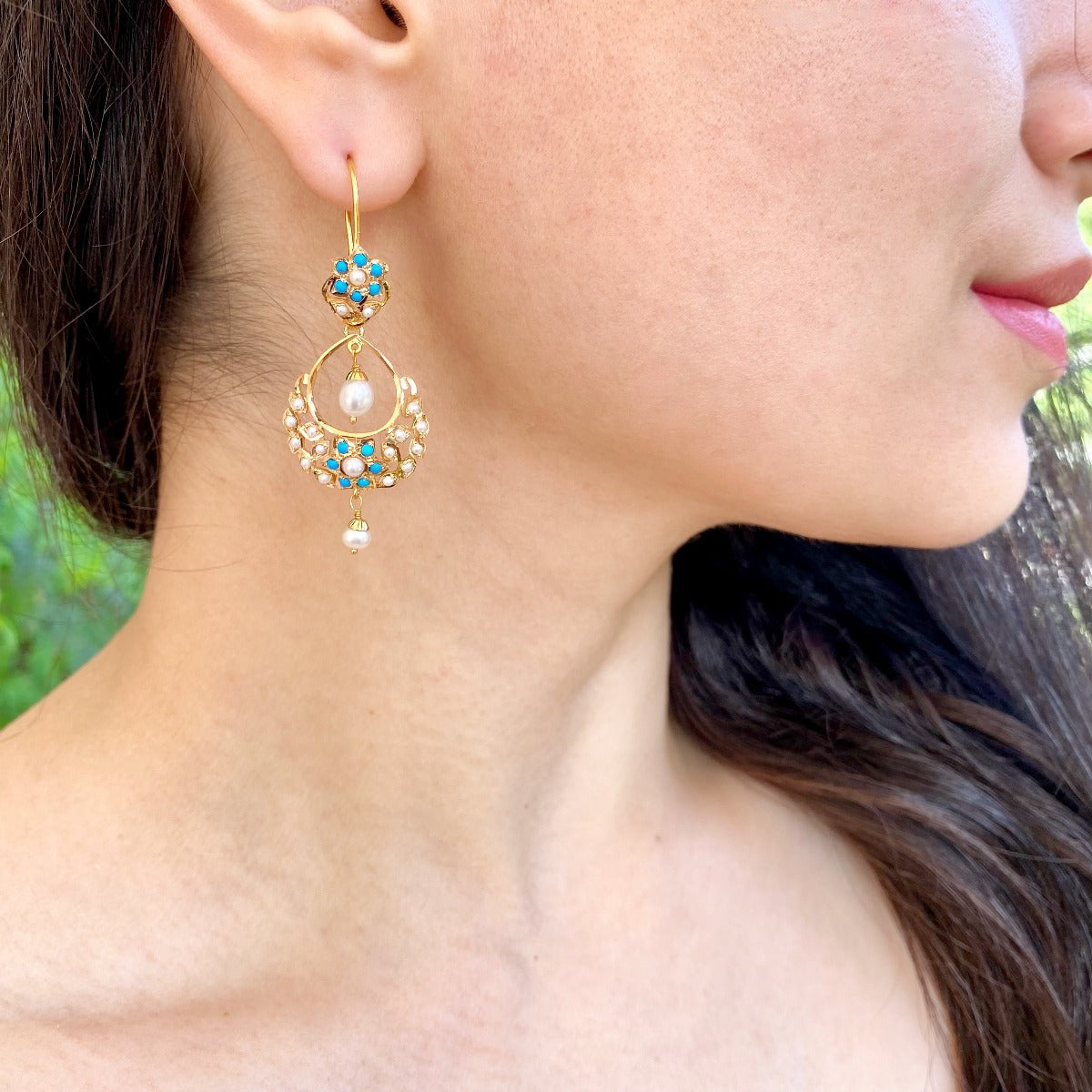 Dainty & Light 22k Gold Chandbalis Studded With Pearls & Pheroza GER 045