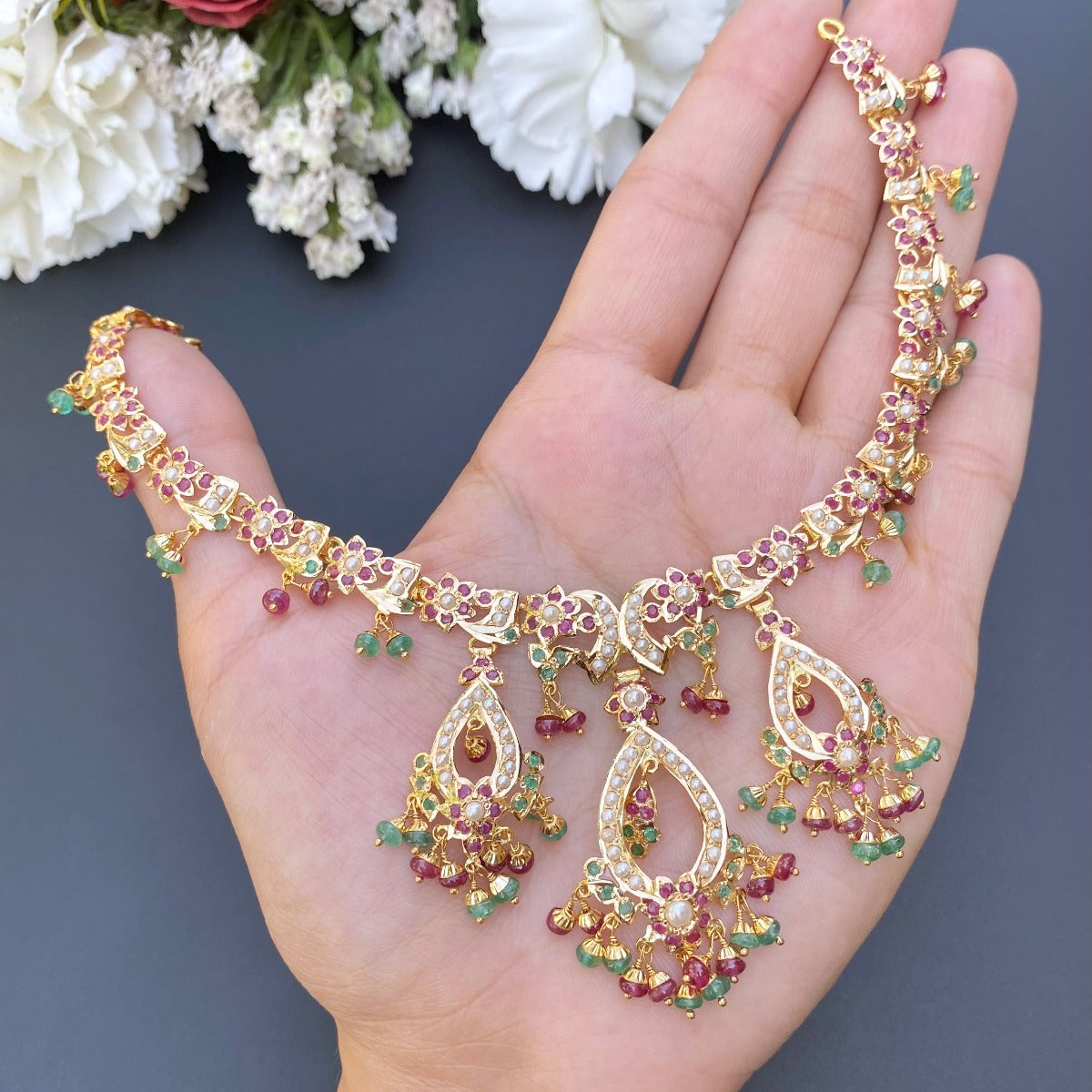 light weight jadau gold necklace set in kuwait