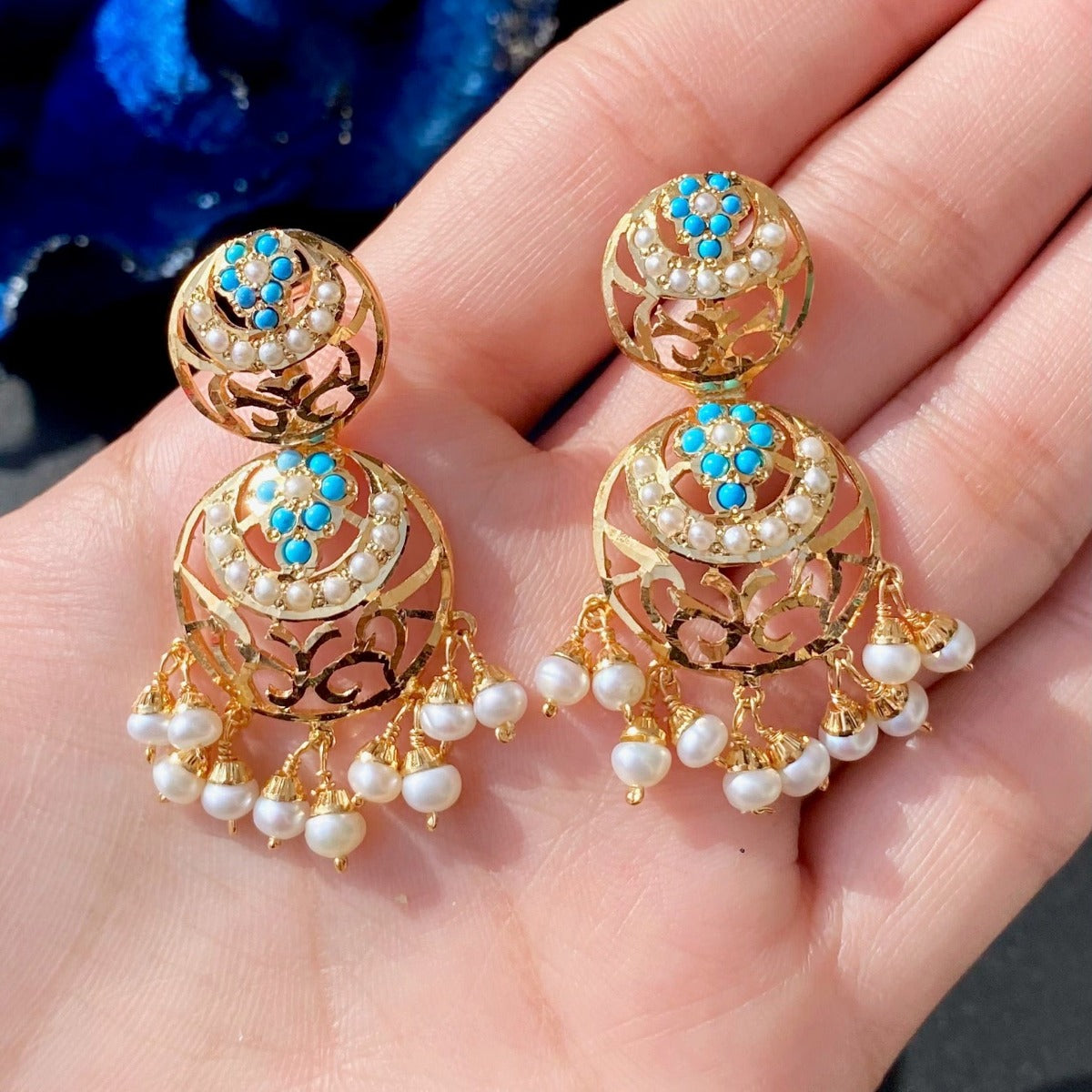 gold plated ferozi earrings