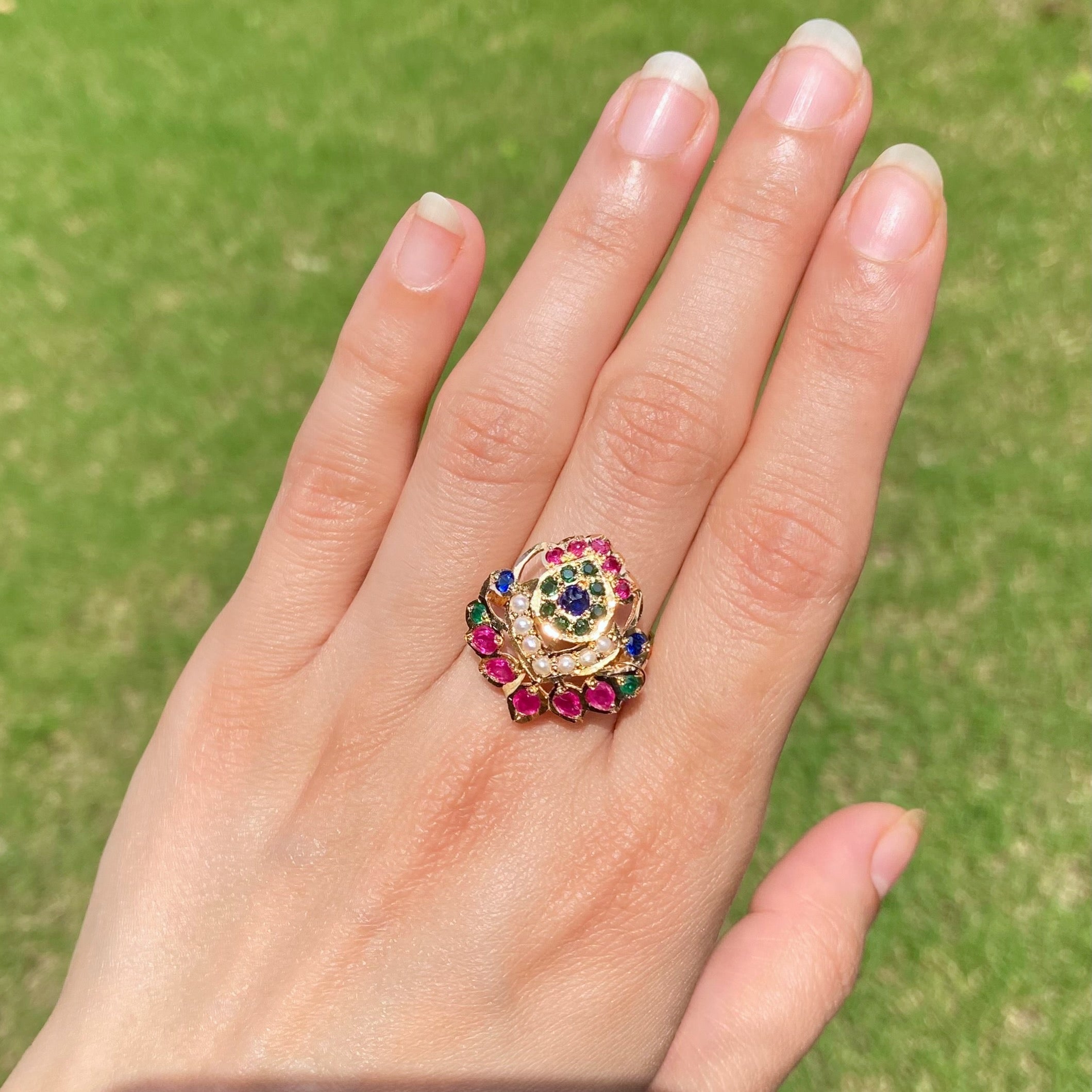 Multicoloured Jadau Ring | Silver Jewelry Online Shopping LR 047