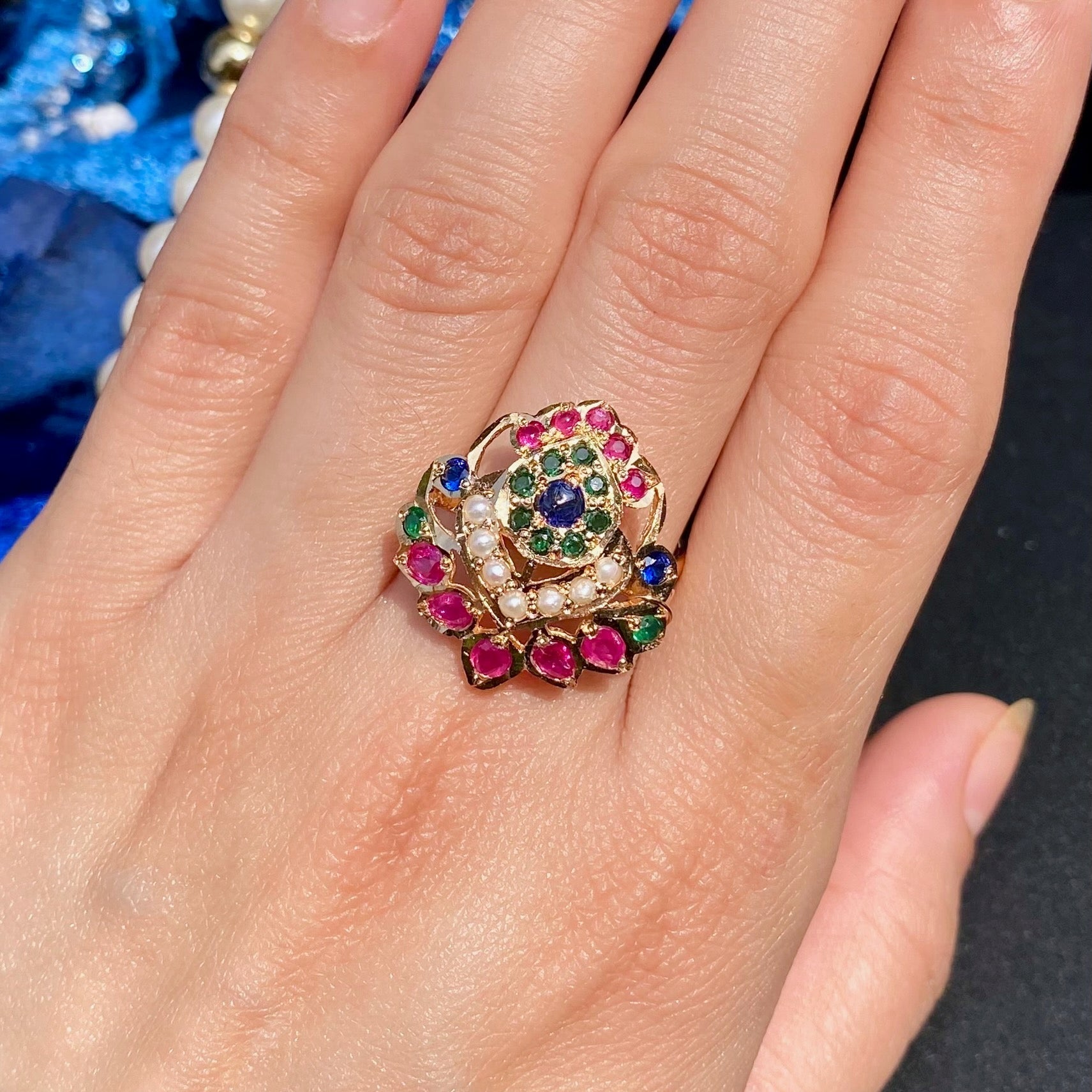 Multicoloured Jadau Ring | Silver Jewelry Online Shopping LR 047