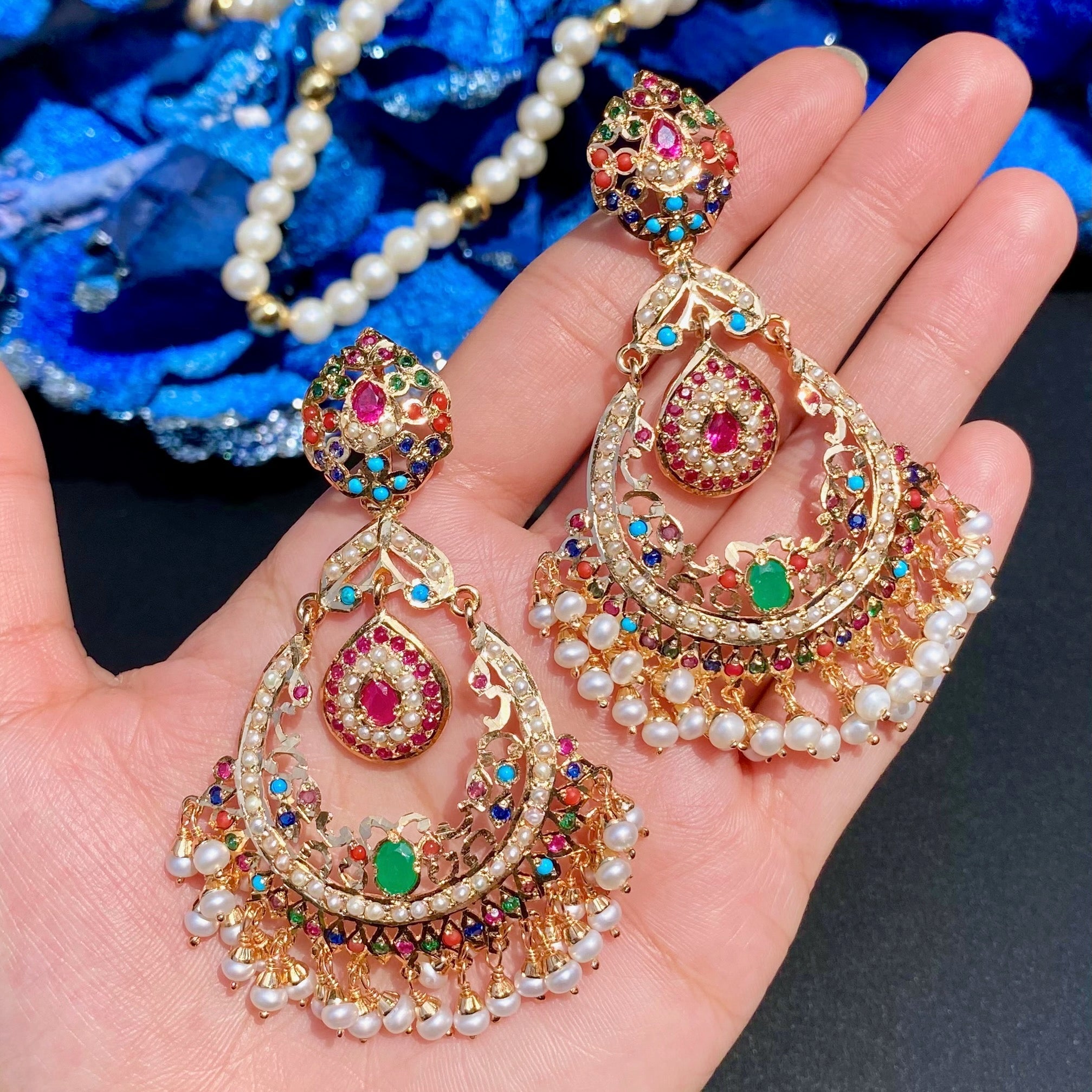 Statement Bridal Navrattan Necklace Set | Bridal Jadau Jewellery | Statement Jewellery Pieces | NS 498