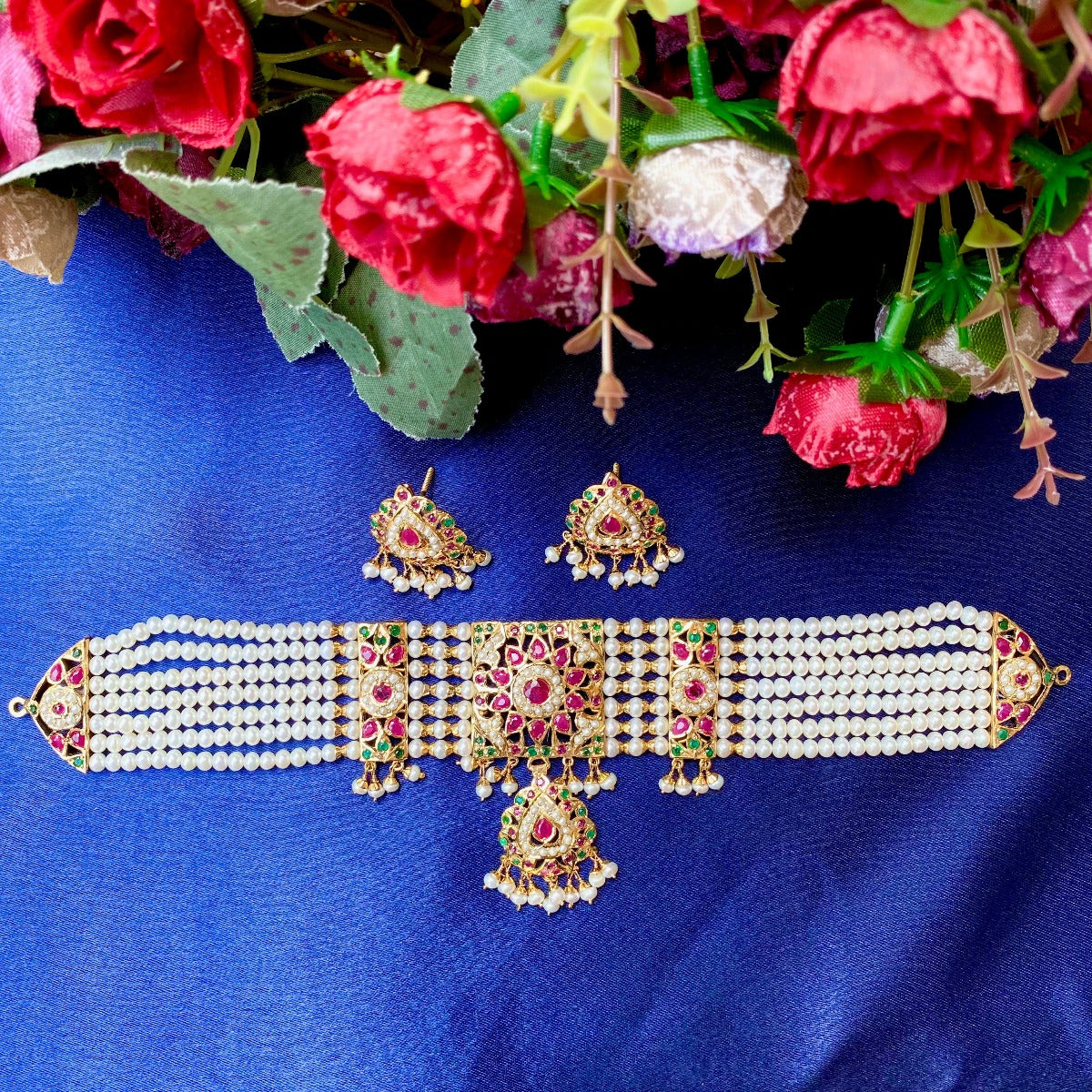 Gold Plated Multicolored Jadau Chikpatti in Silver NS 088