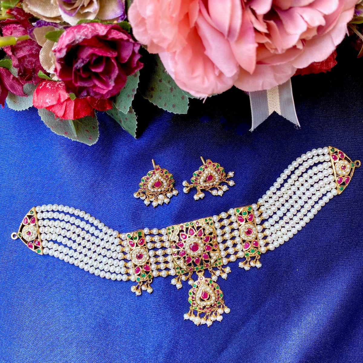 Gold Plated Multicolored Jadau Chikpatti in Silver NS 088