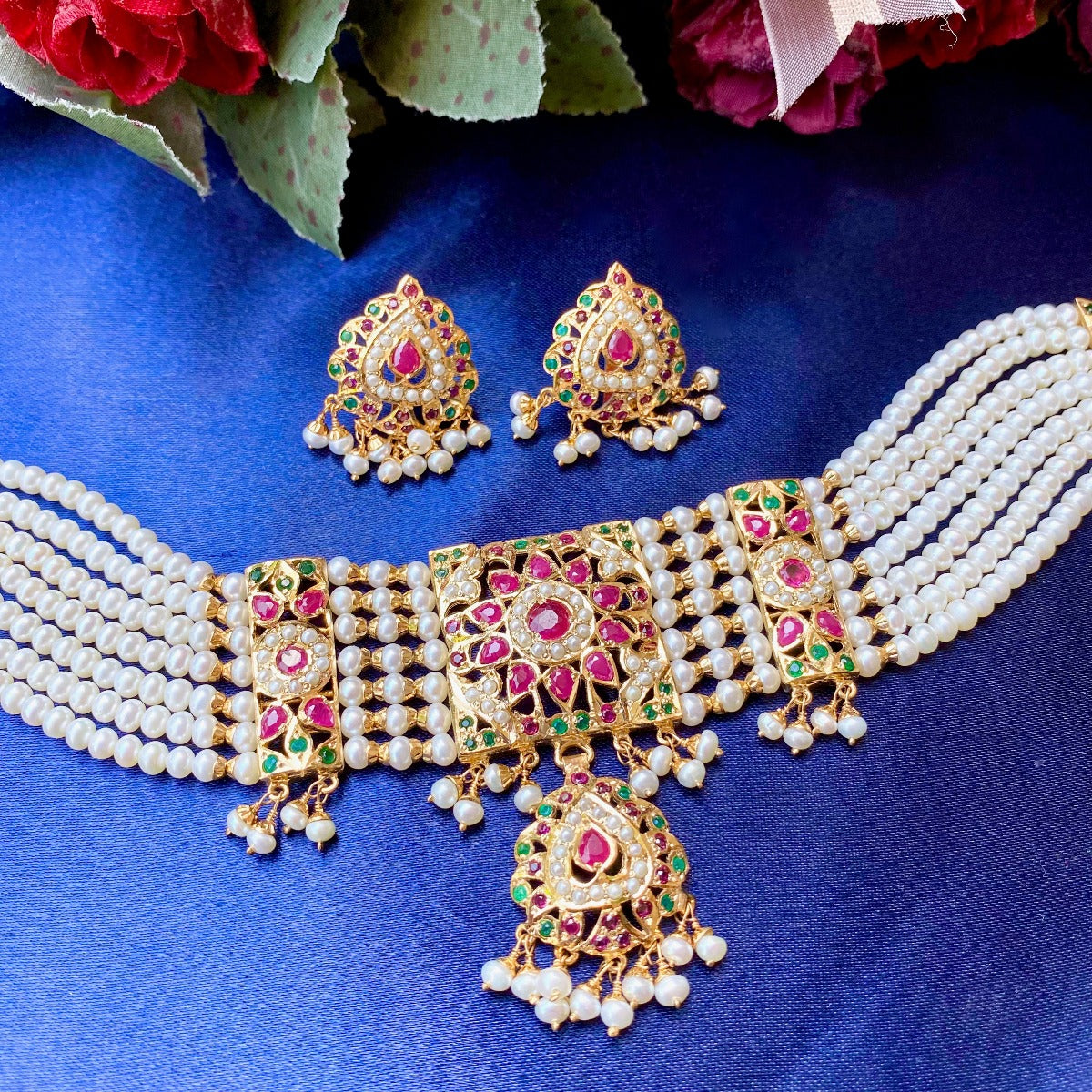 Gold Plated Multicolored Jadau Chikpatti in Silver NS 088