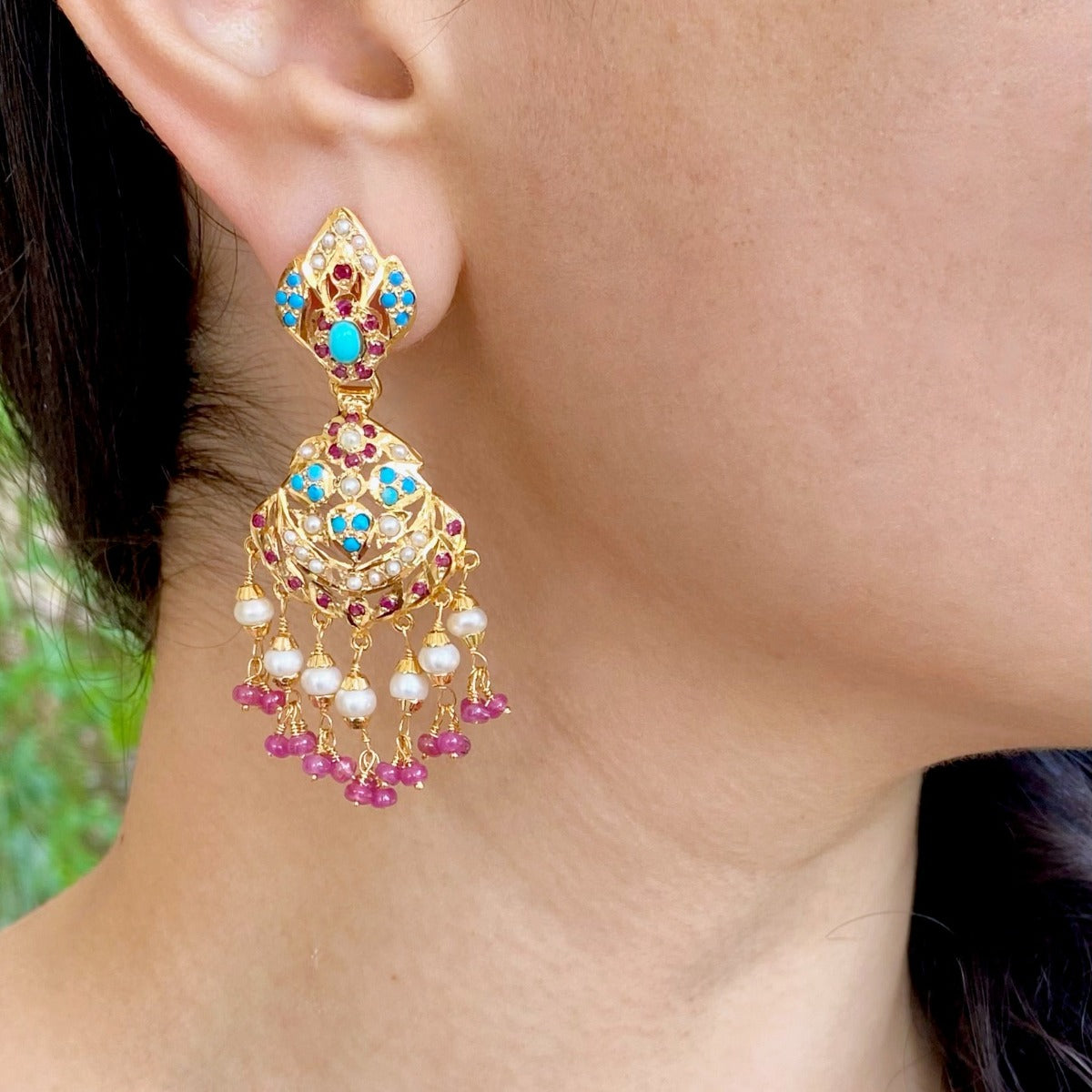 amritsari jadau earrings pheroza ruby