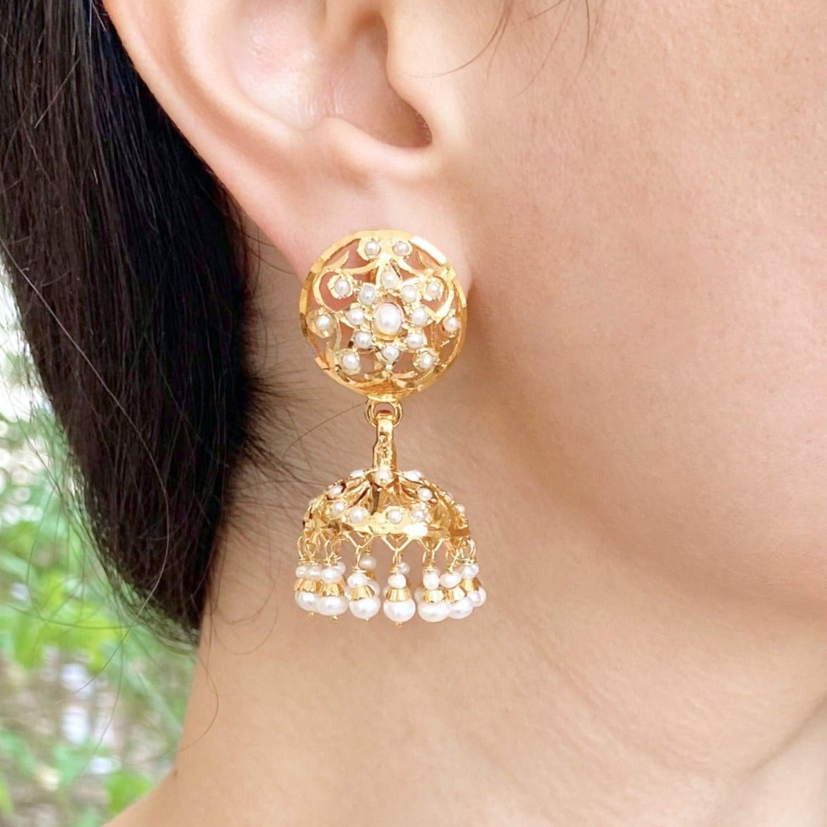 pearl jhumka with gold plating