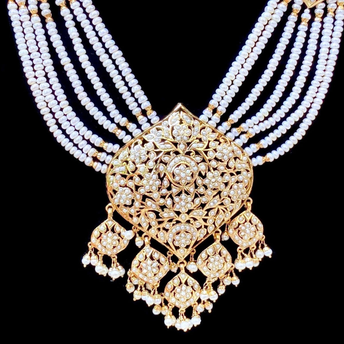 gold plated pearl rani haar pendant on silver