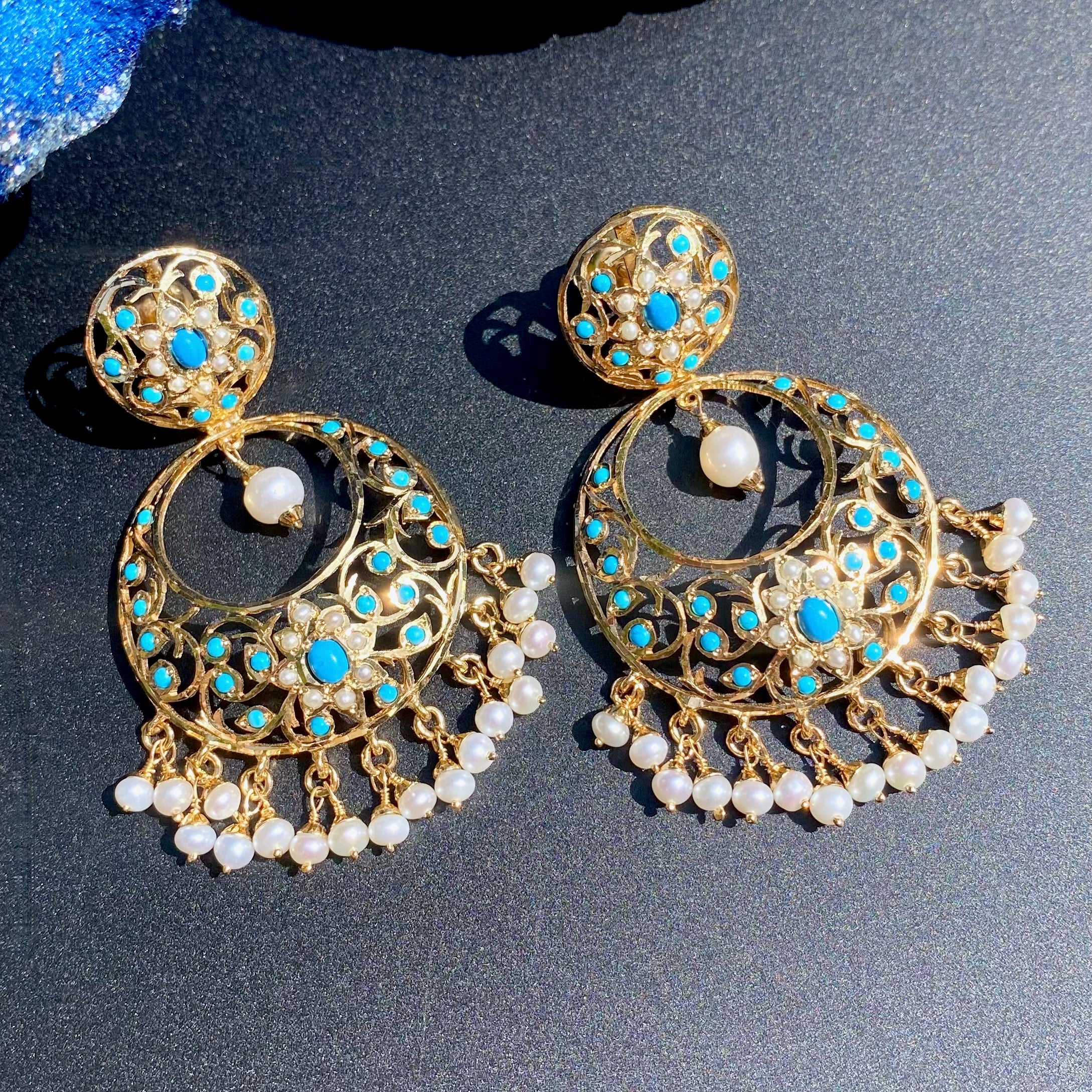 Turquoise Pearl Chandbali Earrings | ER 656