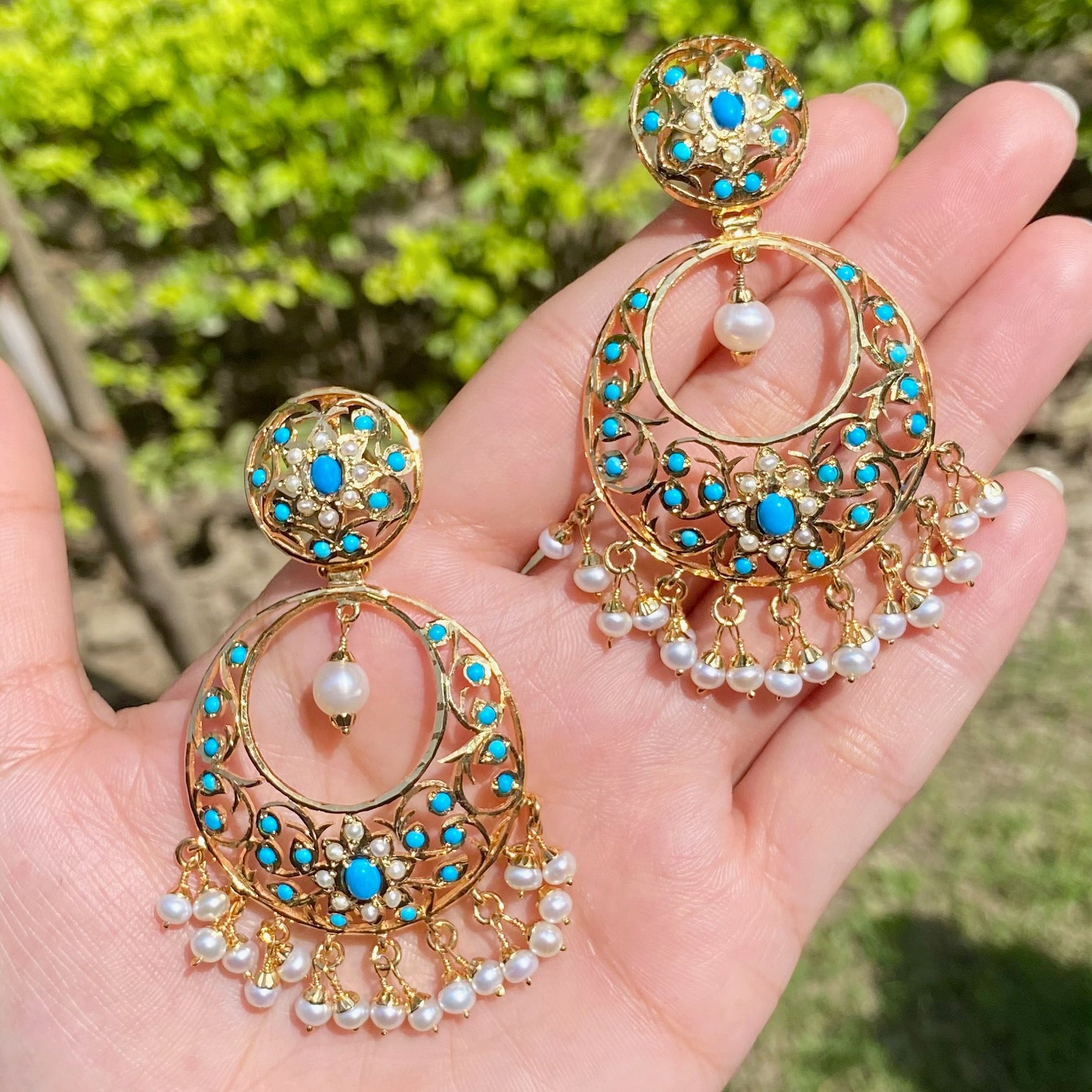 Turquoise Pearl Chandbali Earrings | ER 656