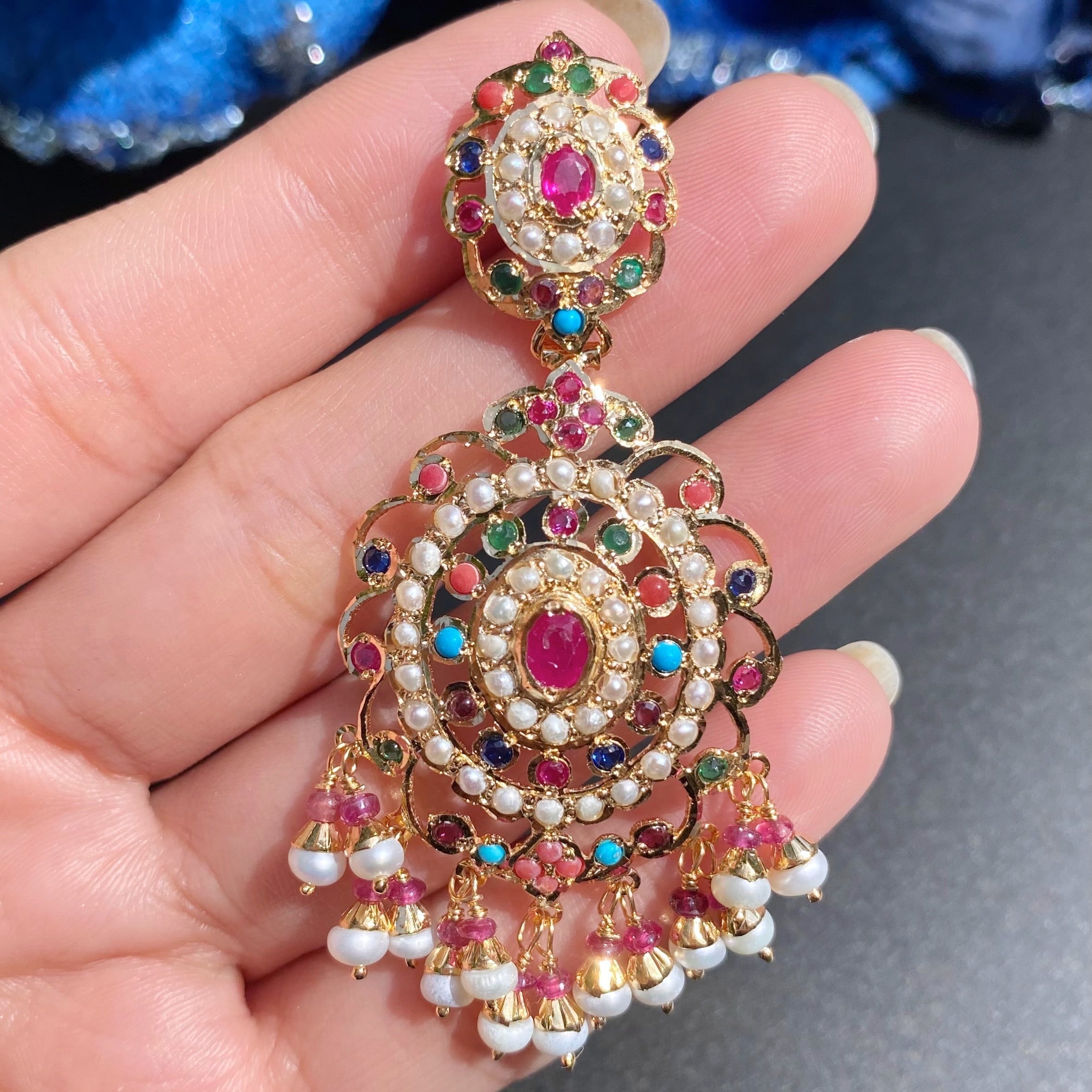 long navratna earrings