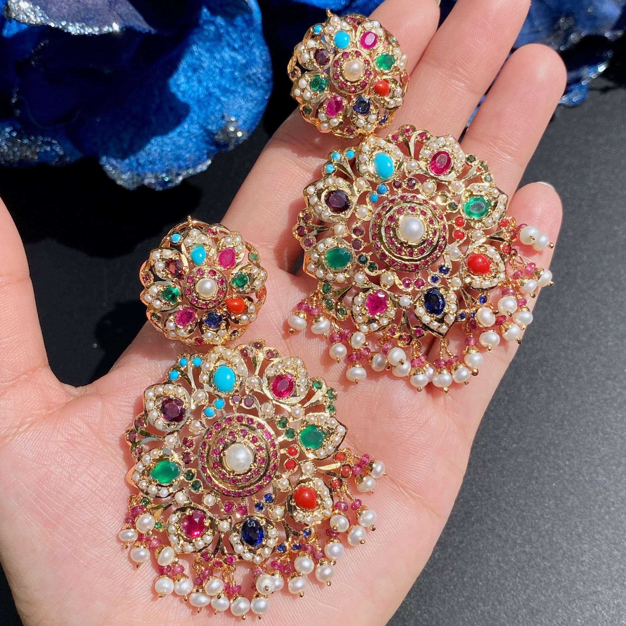 large indian navaratna earrings for women