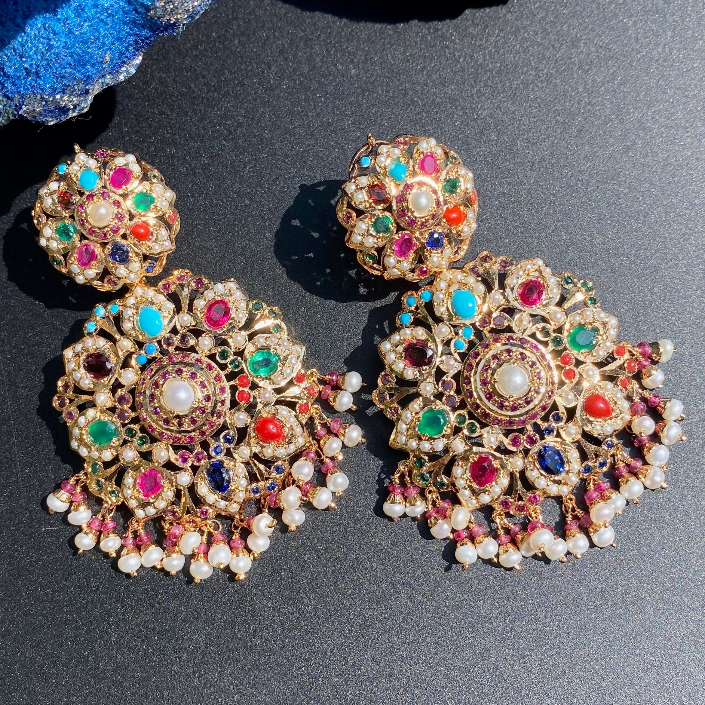 Classic Navrattan Earrings | Statement Jadau Danglers ER 653