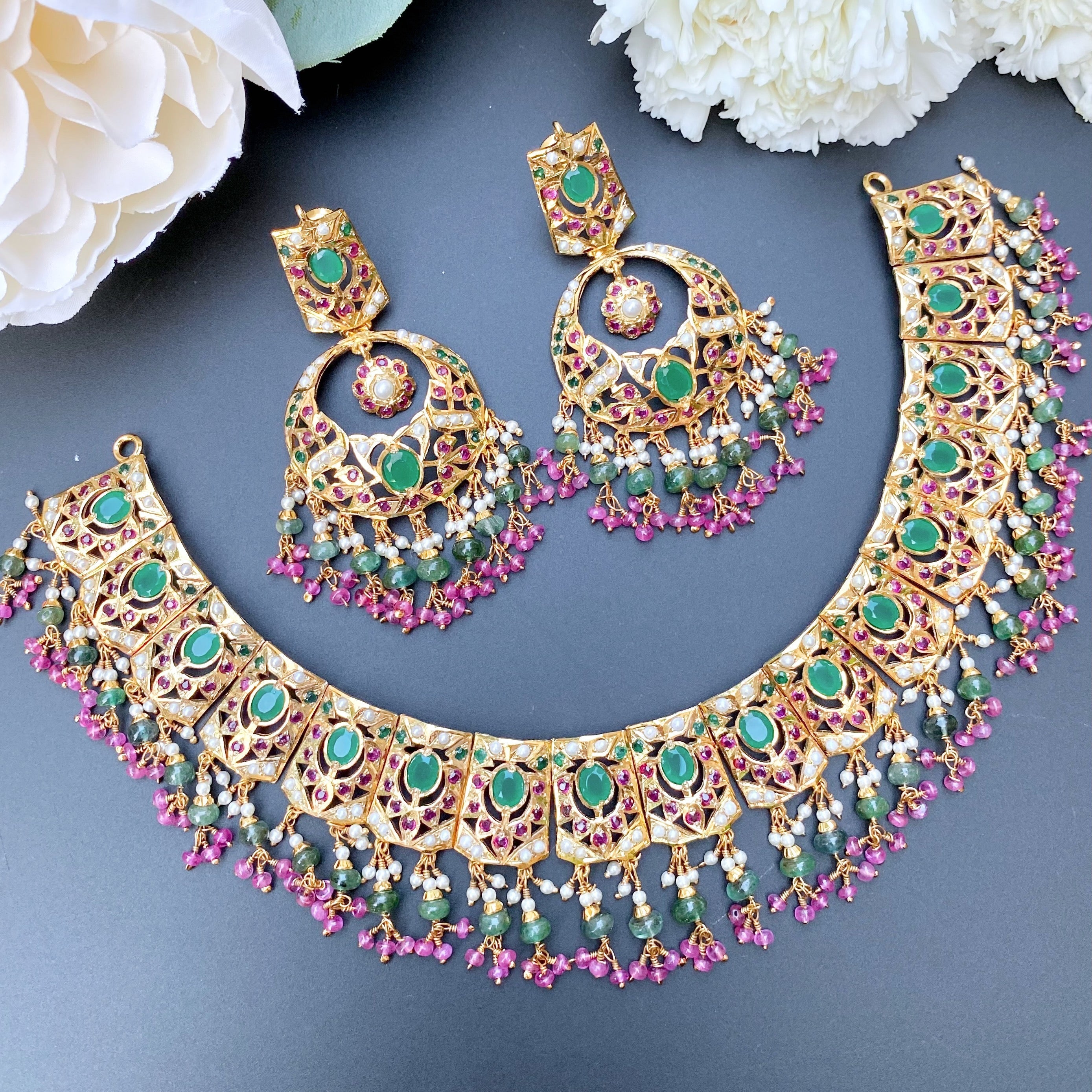 indian jadau necklace and chandbali