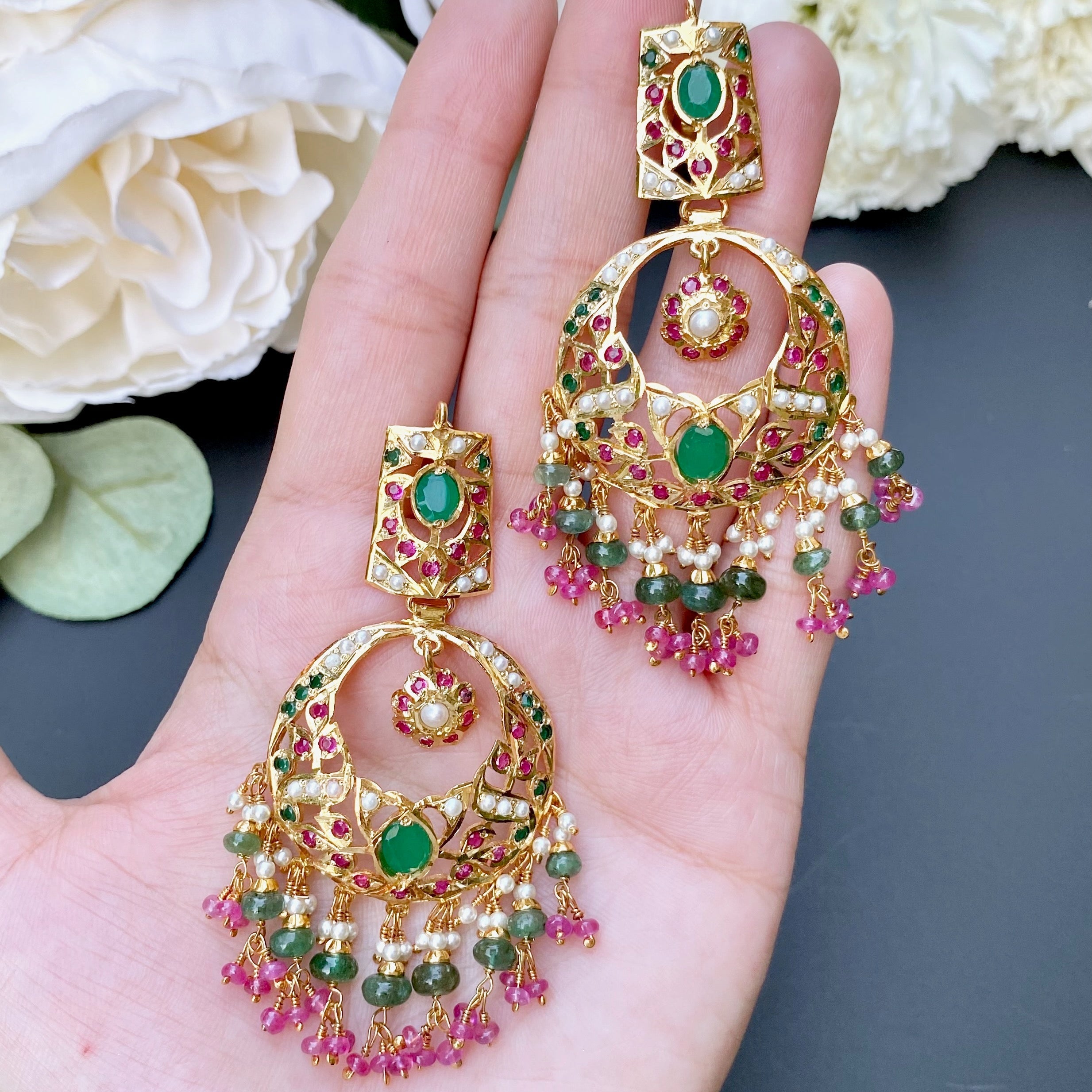 gold plated rajasthani chandbalis in sterling silver