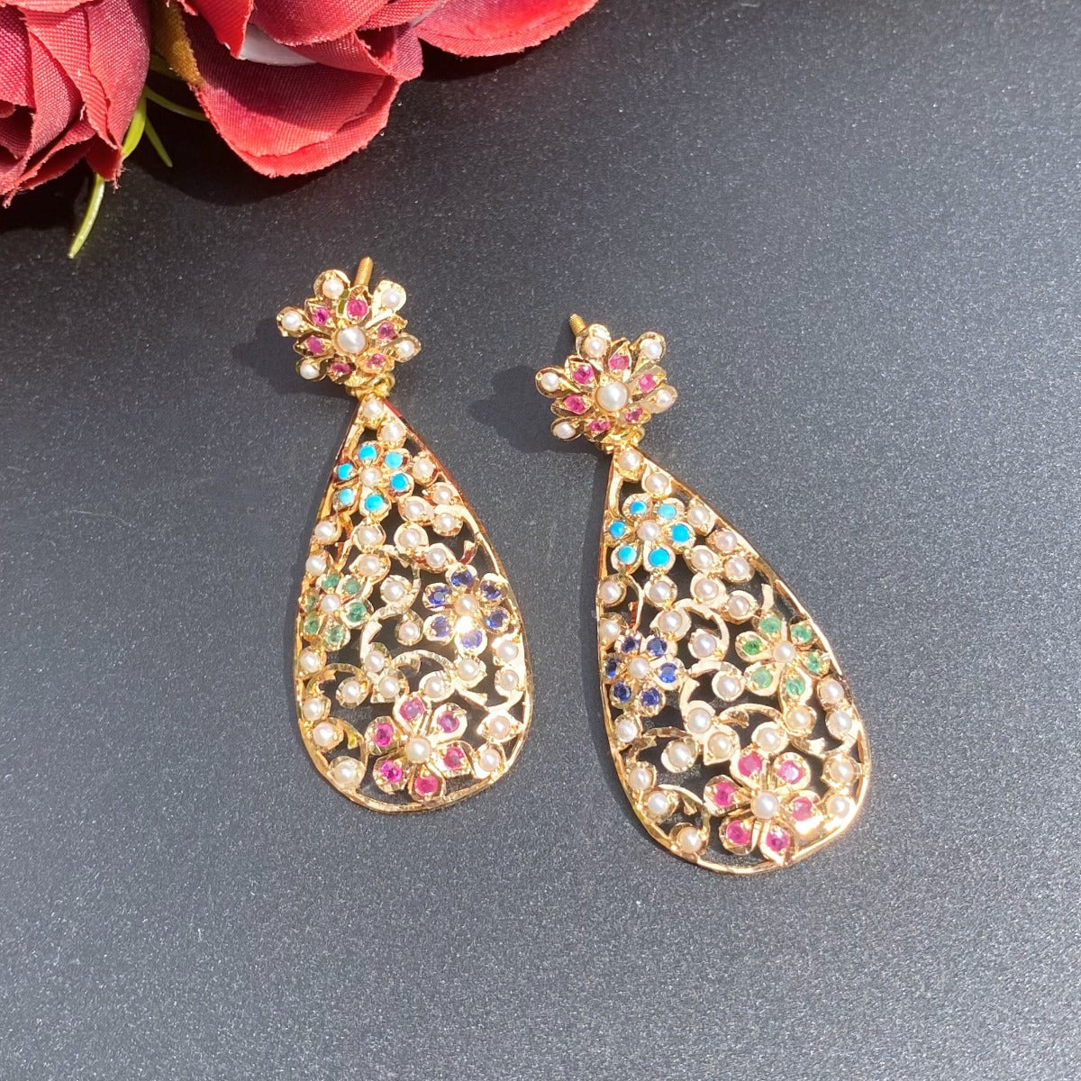 indian jadau gold earrings in dubai