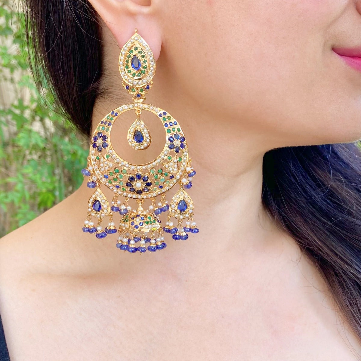 long and large chandbali with jhumka