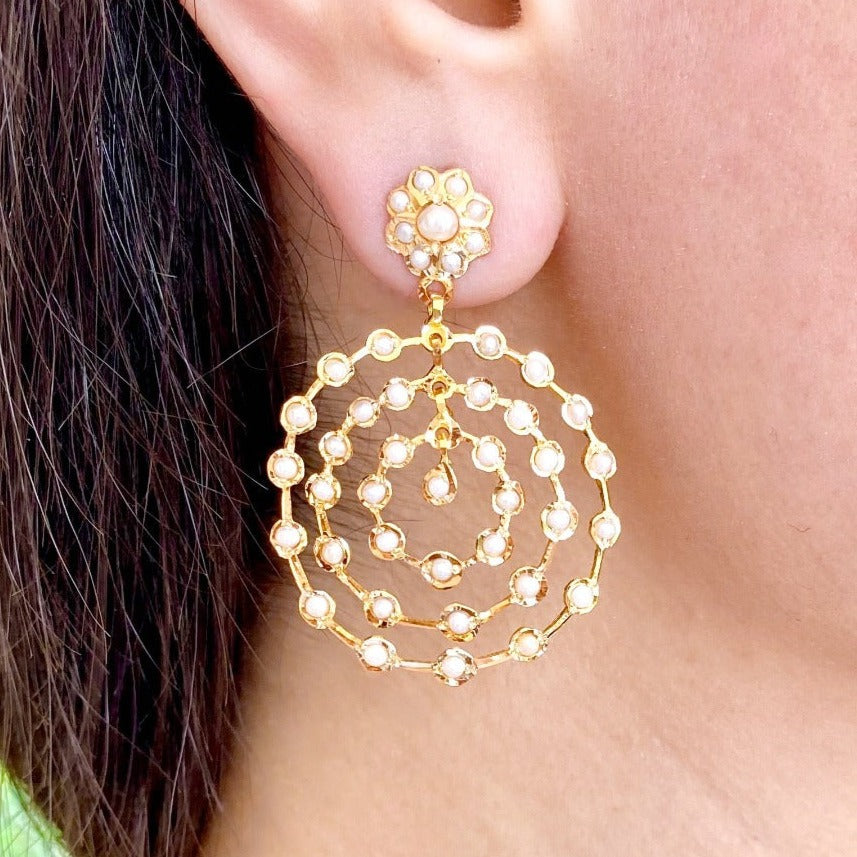 pearl hoop earrings contemporary indo western design 22k hallmark gold